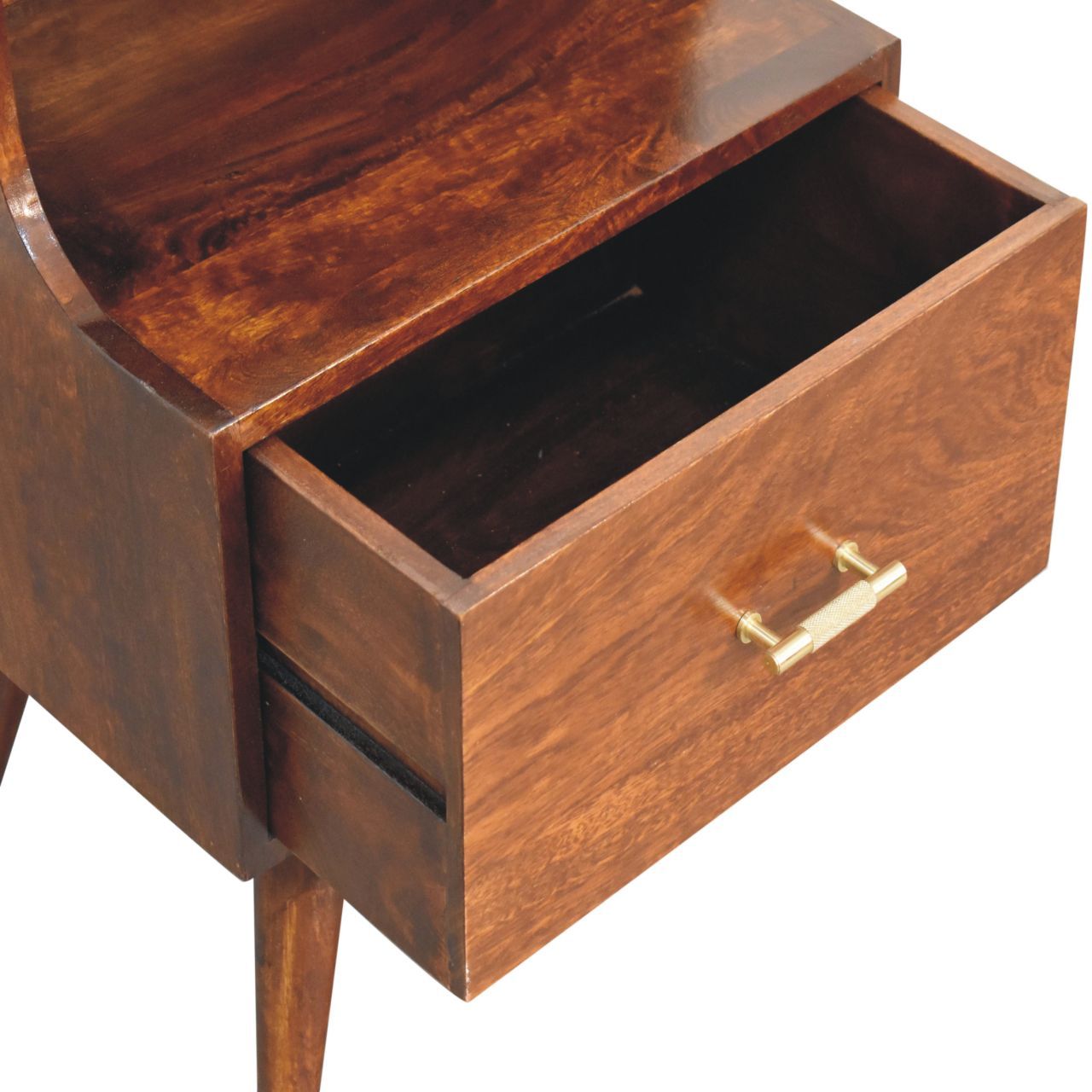 T Bar Raised Back Bedside Table - Chestnut