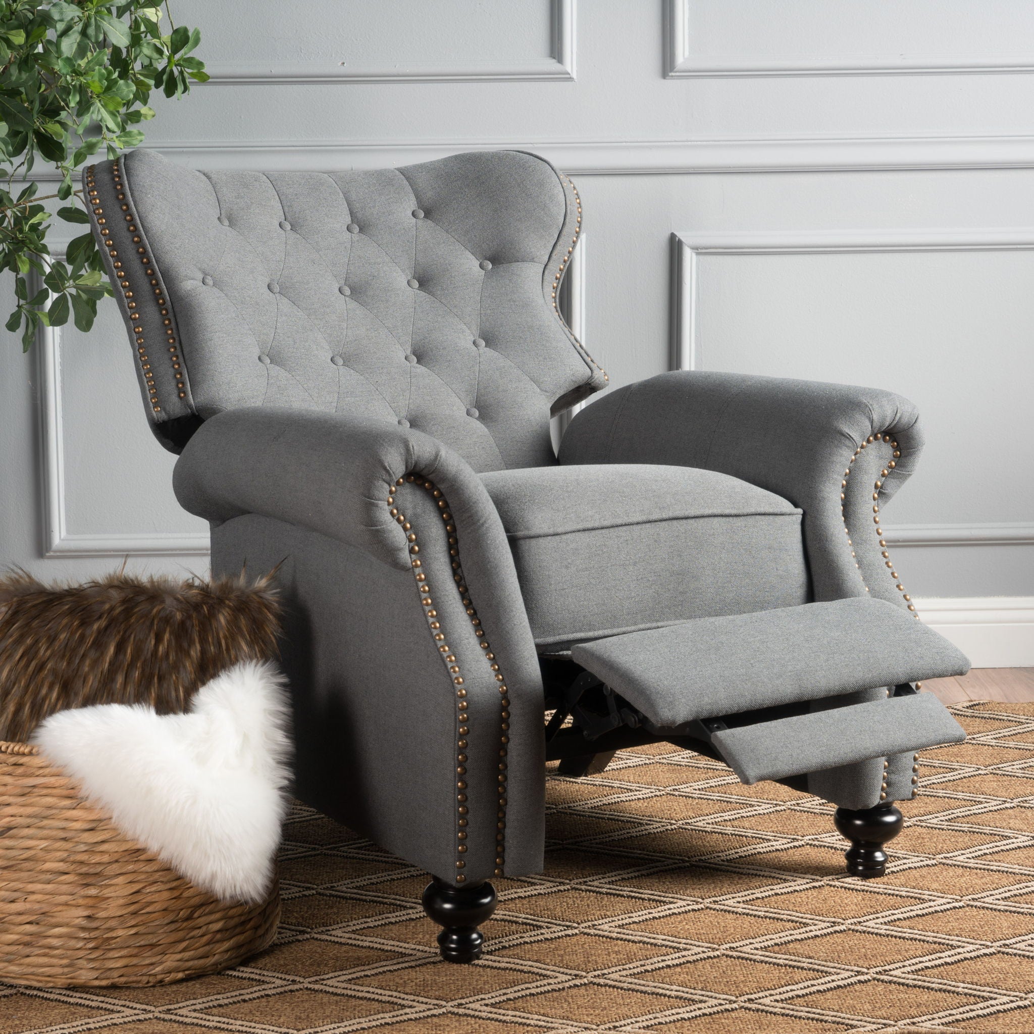 Accented Push Back Recliner Chair With Rolled Arms, Enjoy Cocooning Comfort