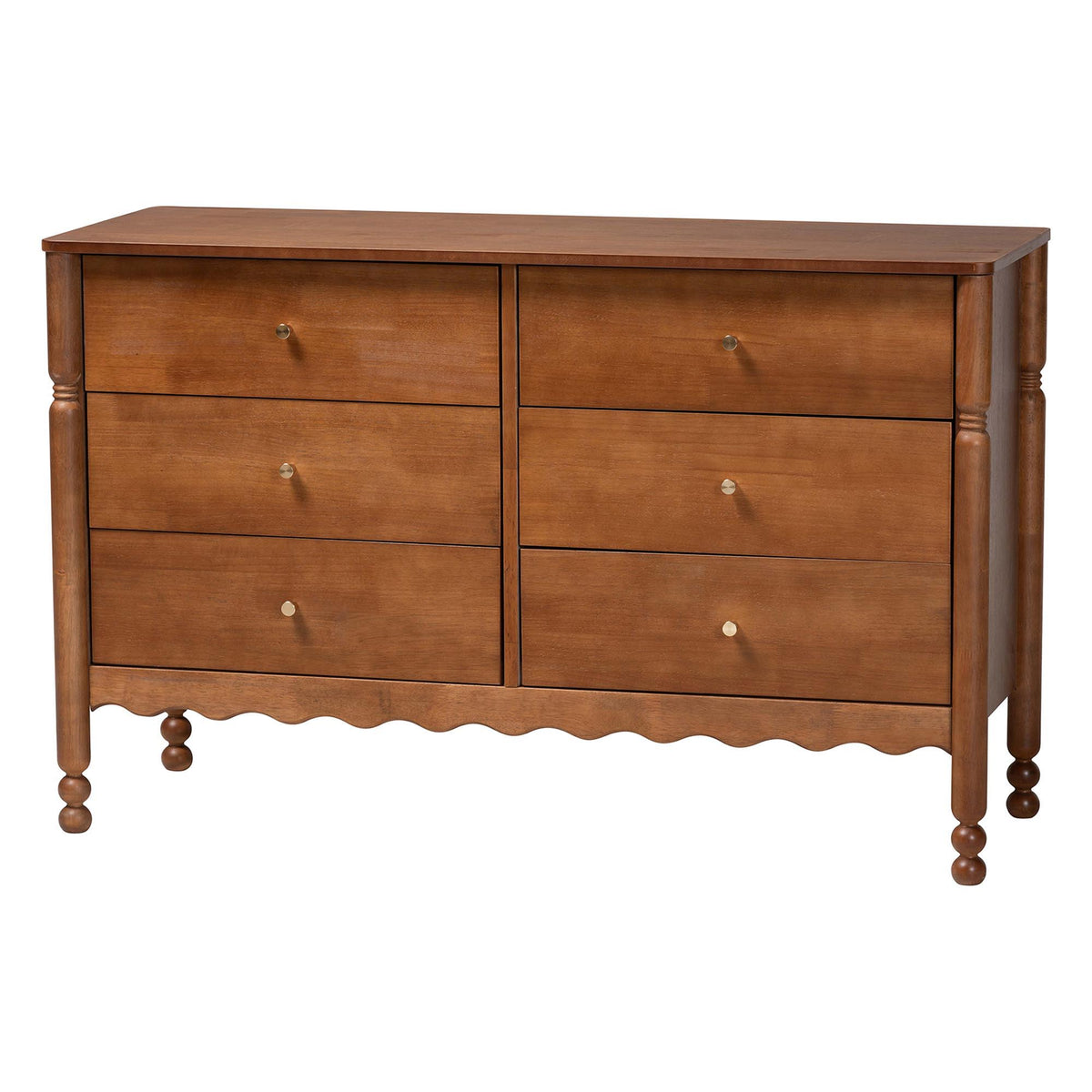 Hoffman 4-Piece Scalloped Bedroom Set - Farmhouse Bed Frame with Matching Dresser, Chest, and 2-Drawer Nightstand, Walnut Brown, Queen