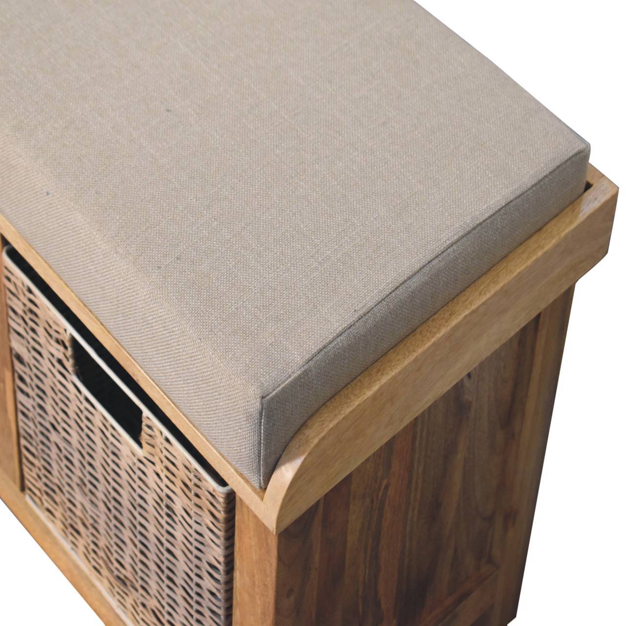 Rattan Basket Linen Bench - Brown