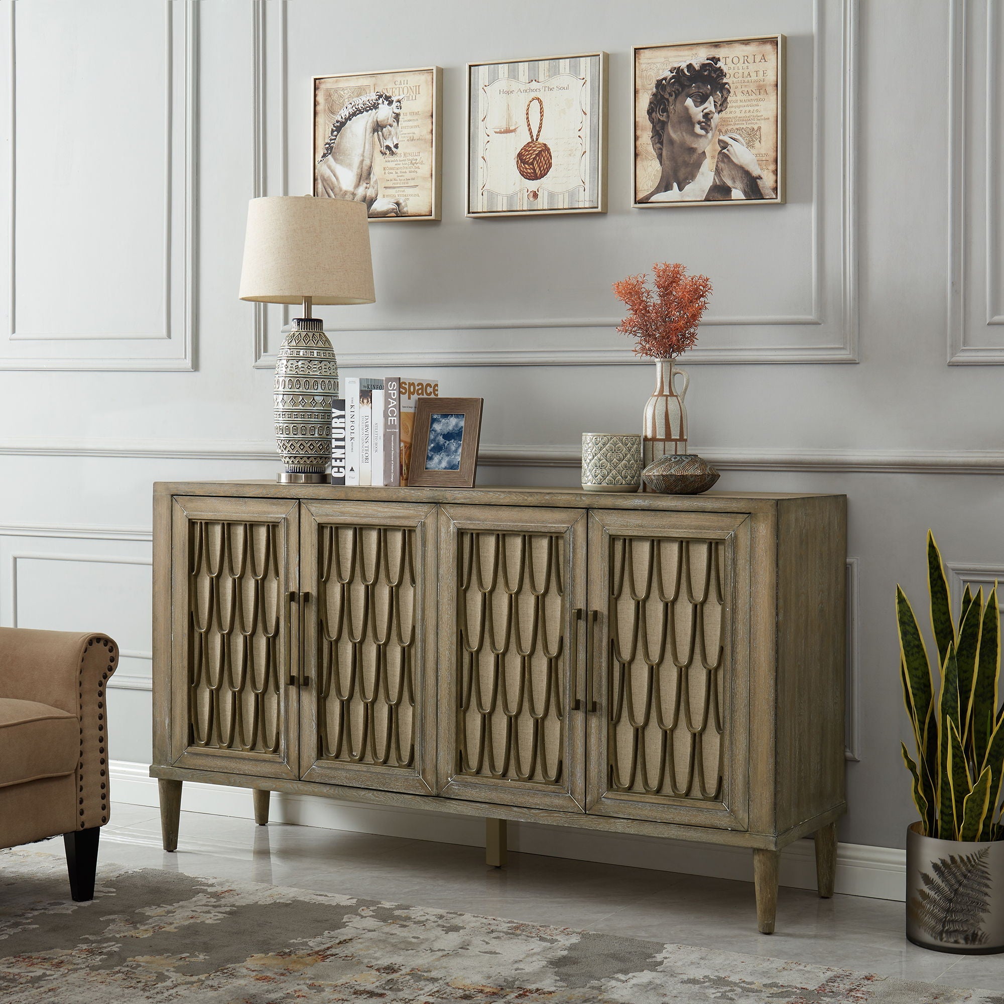 Liberty Furniture Devonshire - 4 Door Accent Cabinet - Light Brown | Meri Furniture