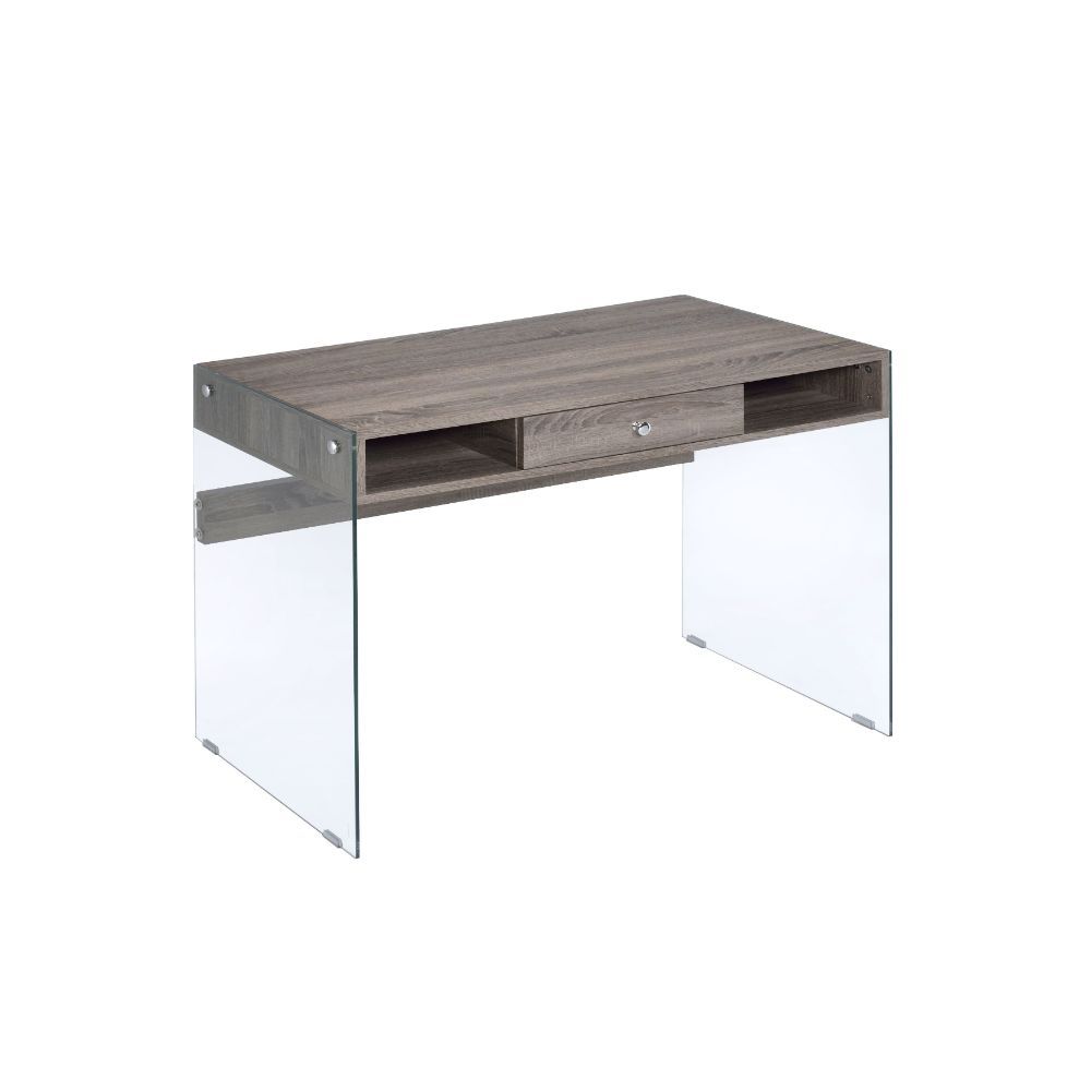 ACME Armon - Desk - Gray Oak & Clear Glass | Meri Furniture
