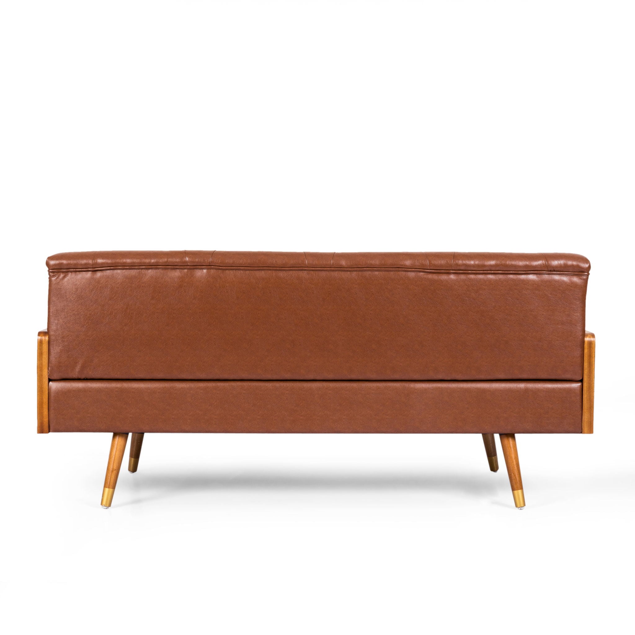 Adelaide - Mid Century Modern Tufted Sofa With Rolled Accent Pillows - Light Brown