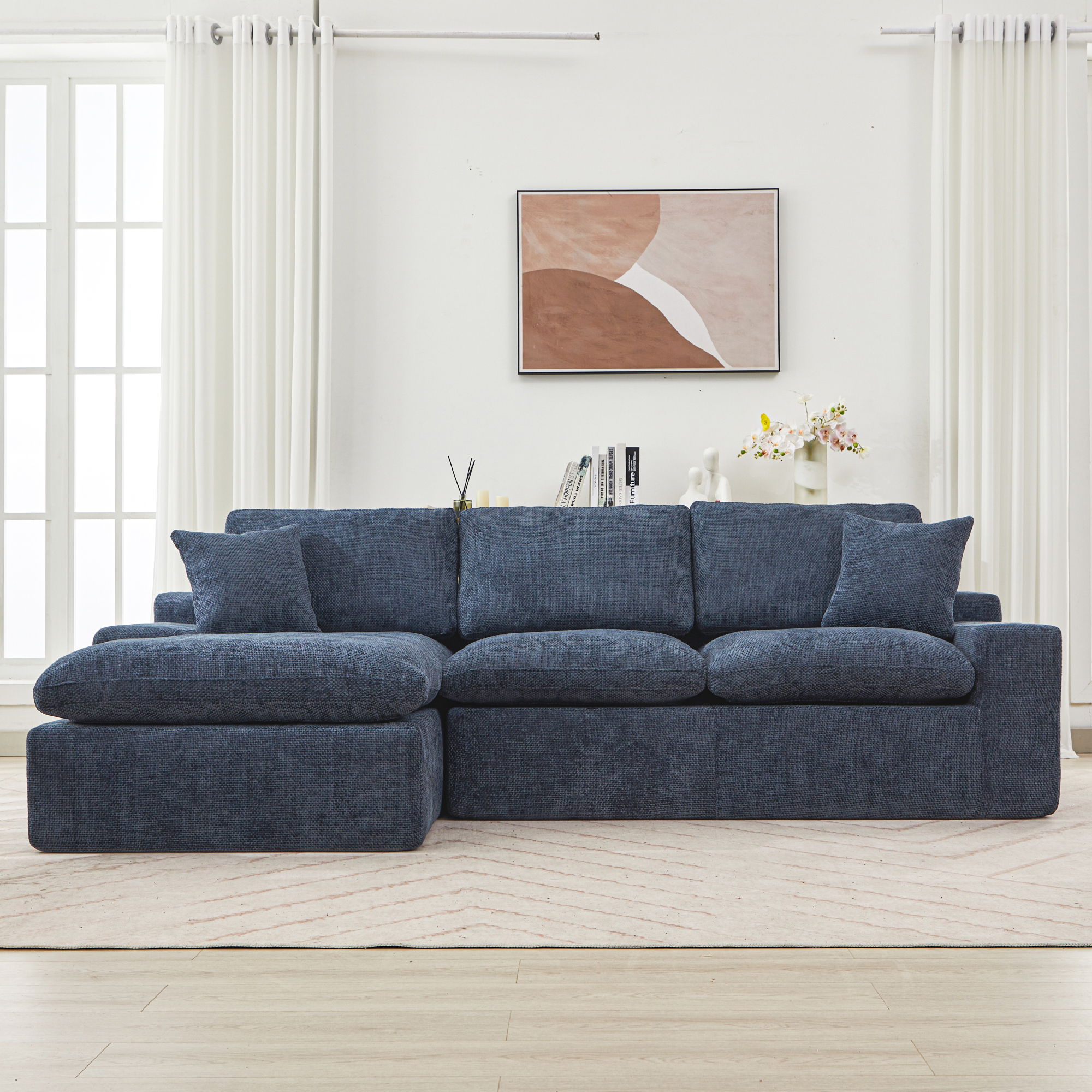Cloud Sectional Sofa With Double Layer Cushion And Side Pockets, Free-Combined