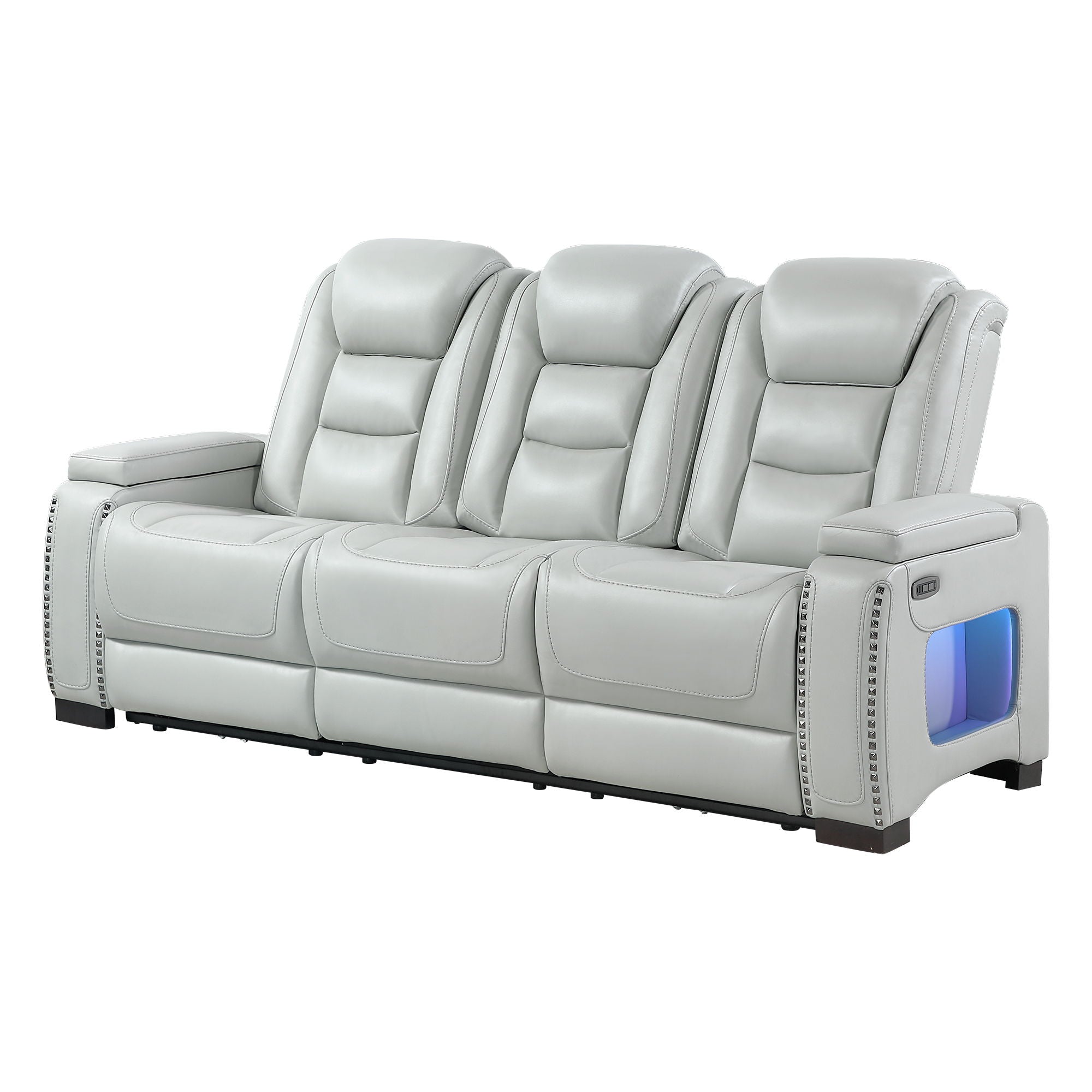 Power Sofa With USB LED Headrest, Bookshelf Arms, And Storage - Gray