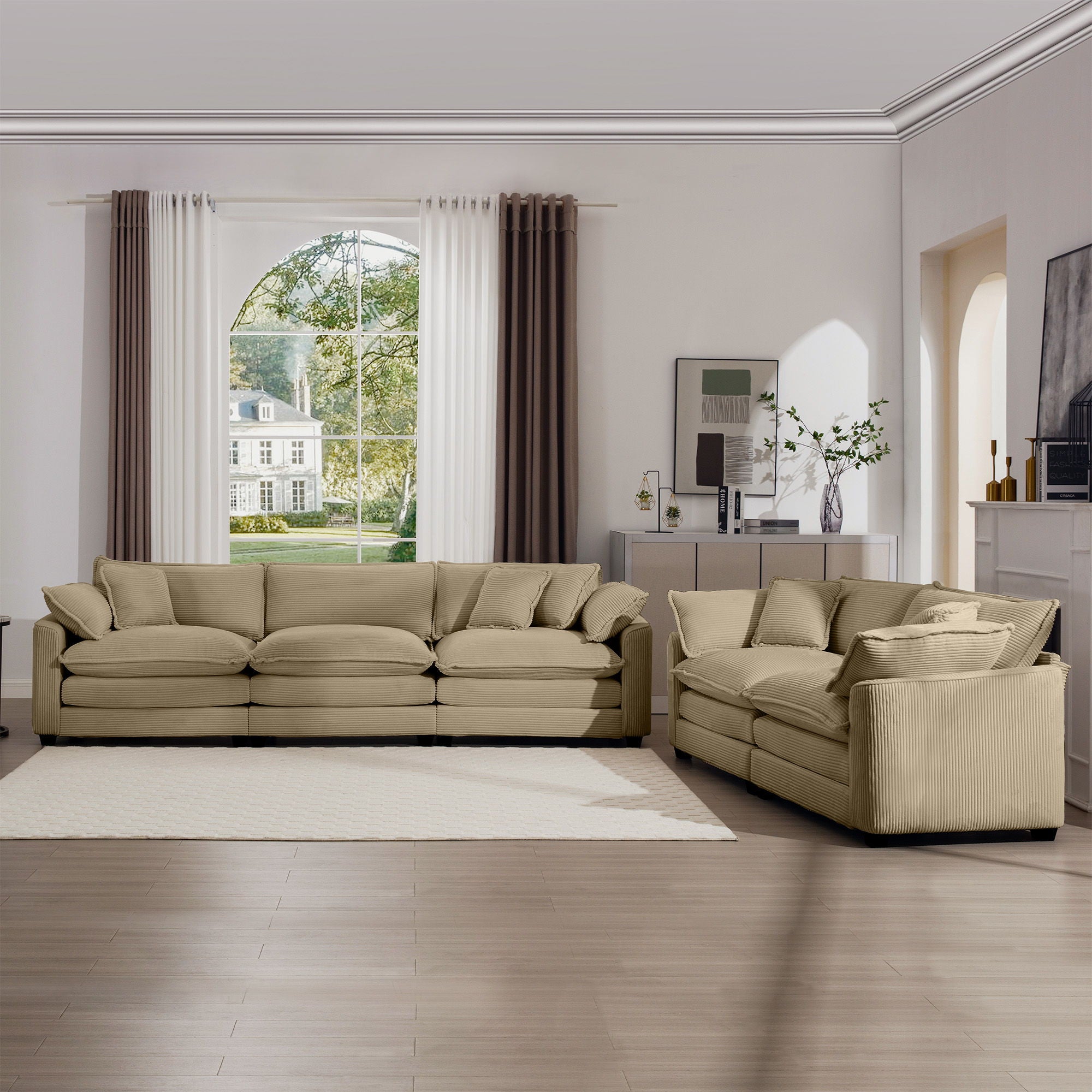 Elegant Corduroy Oversized Sectional Sofa Set With Deep Seats And Flexible Layout