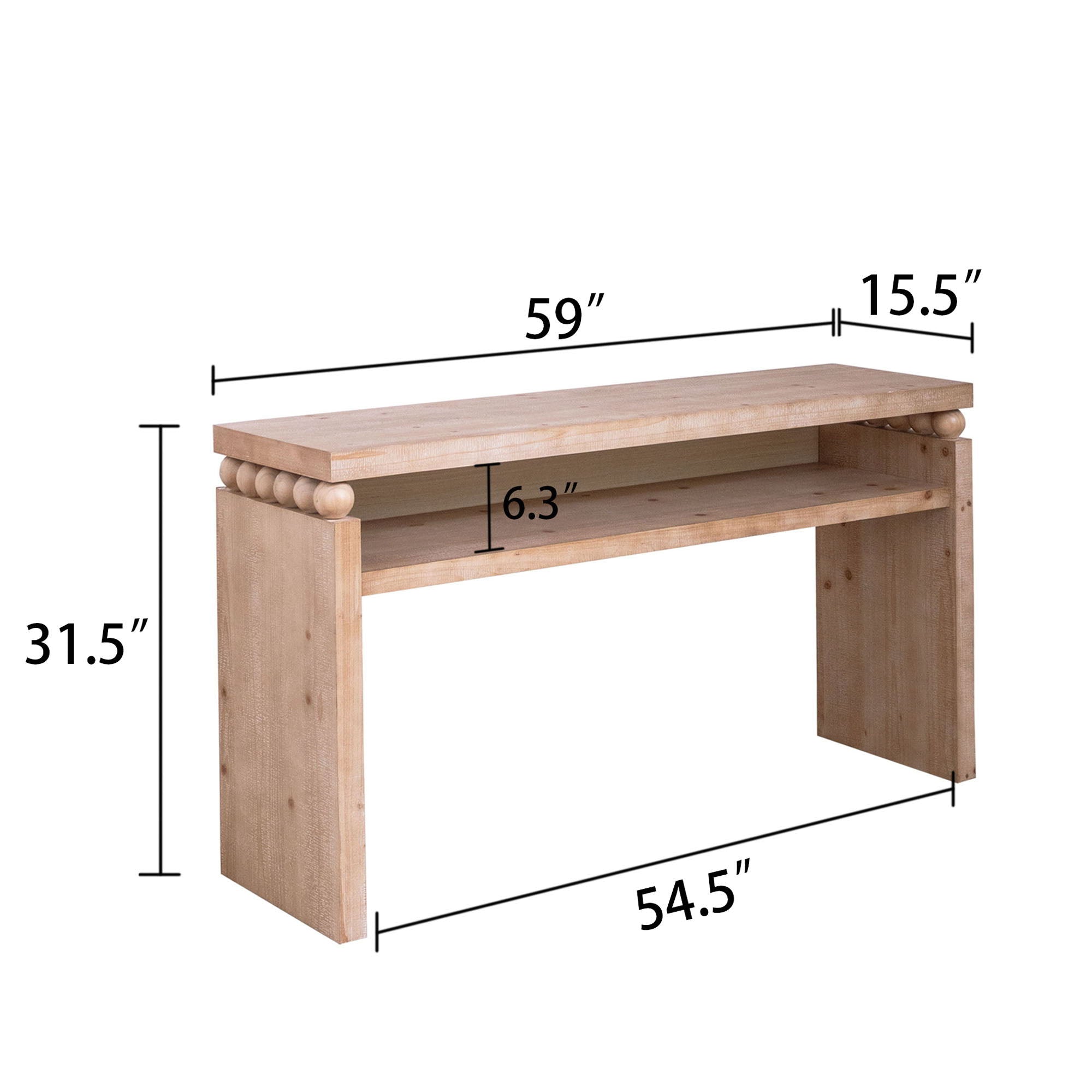 Modern Rustic Console Table, Wood Entryway Table With Shelf & Decorative Bead Detail - Natural