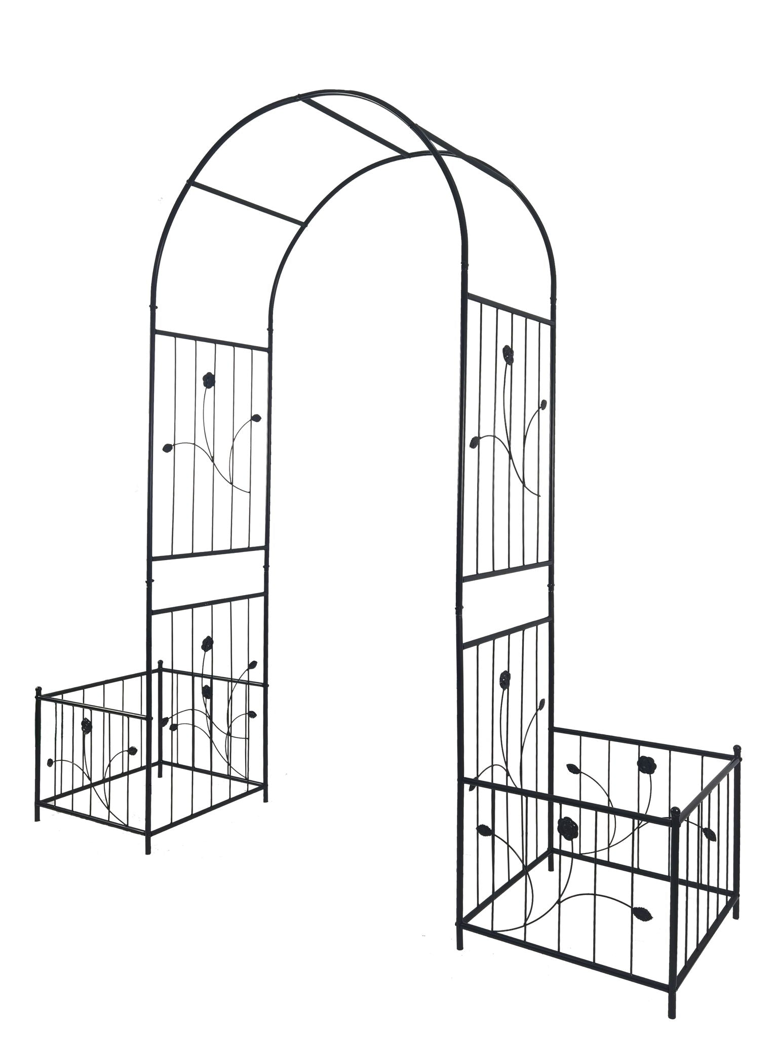 Metal Garden Arch With Two Plant Stands Wide High Climbing Plants Support Rose Arch Outdoor - Black