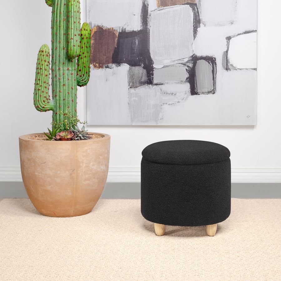 Coaster Fine Furniture Valia - Faux Sheepskin Upholstered Round Storage Ottoman | Meri Furniture