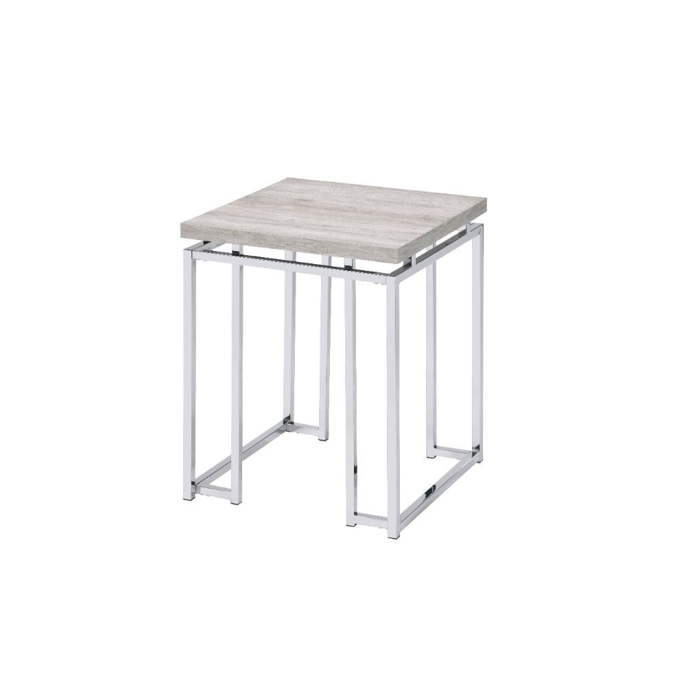 ACME Chafik - End Table - Natural Oak & Chrome | Meri Furniture