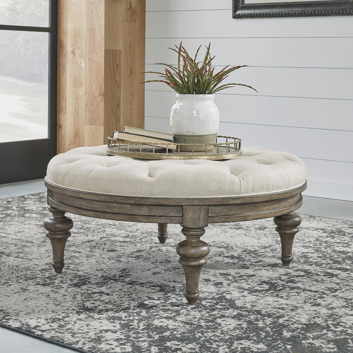 Liberty Furniture Americana Farmhouse - Round Cocktail Ottoman - Light Brown | Meri Furniture