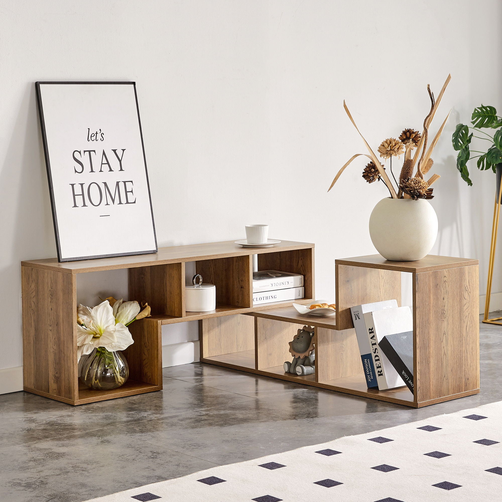 Minimalist Cube TV Stand With Adjustable Open Storage Shelves