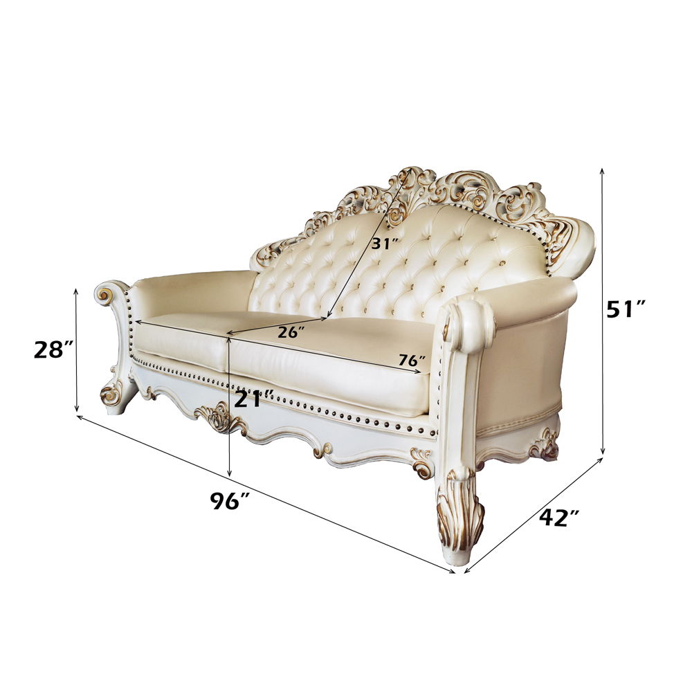 Vendome - Sofa With 5 Pillows - Champagne Synthetic Leather & Antique Pearl