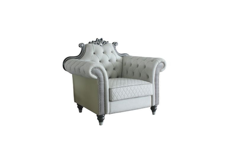 ACME House - Delphine - Chair - Two Tone Ivory Fabric, Beige PU & Charcoal Finish | Meri Furniture