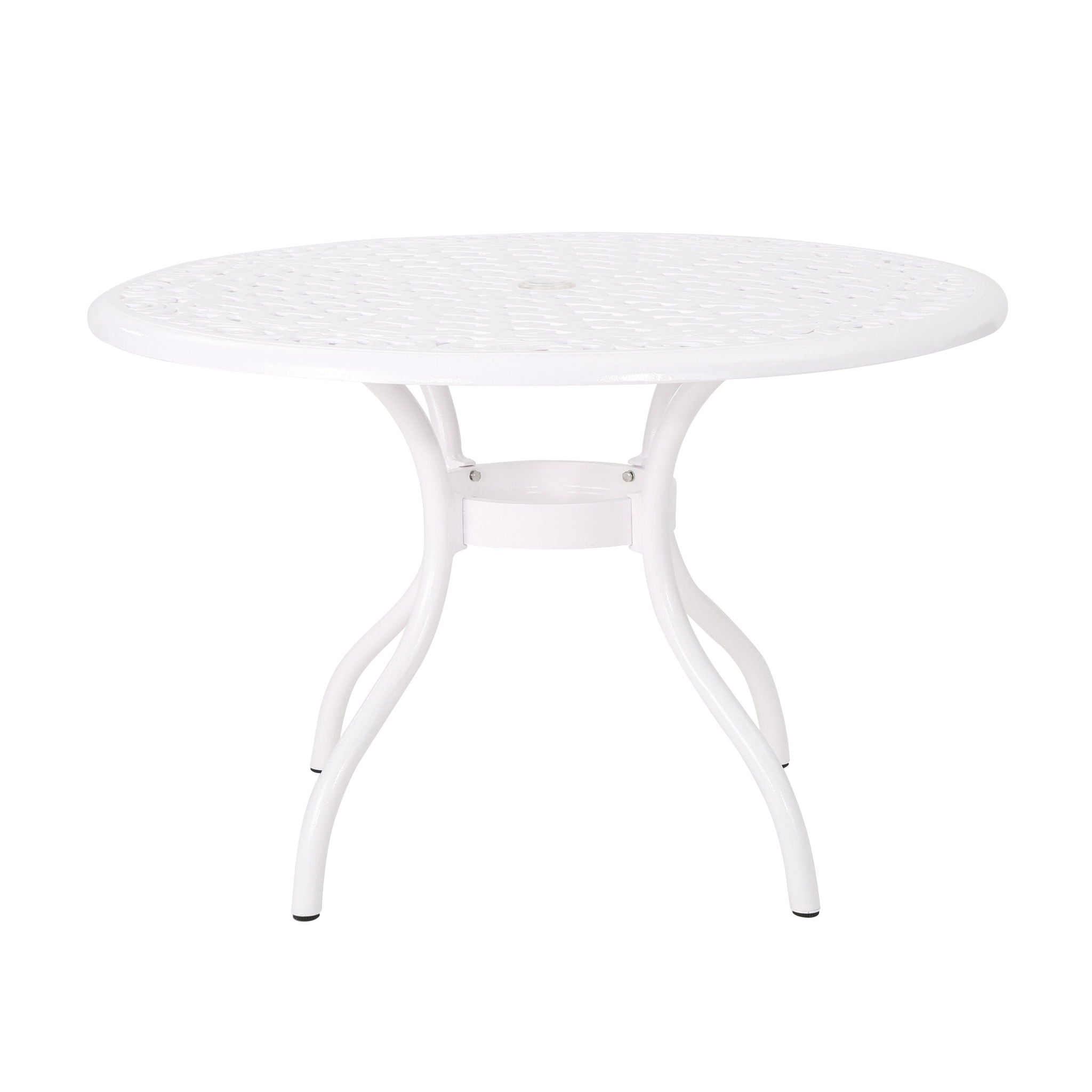 Tranquilius - Outdoor Round Dining Table With Lattice Tabletop, Umbrella Hole And Curved Legs