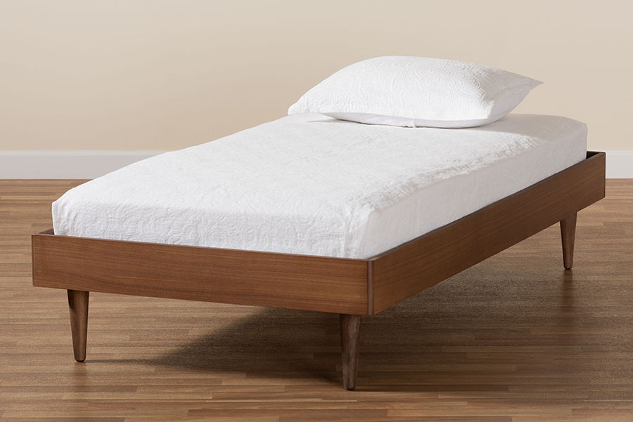 Rina Mid-Century Modern Ash Walnut Finished Wood Twin Size Platform Bed Frame