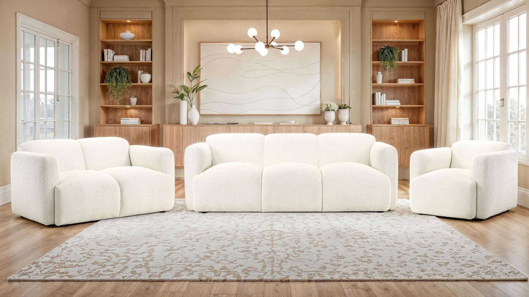 Dorset Fabric Upholstered Round Track Arm Sofa White