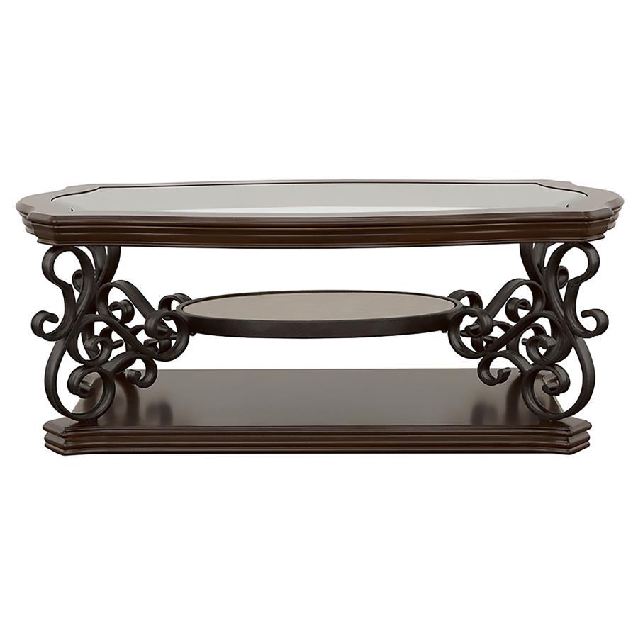 Laney - 1-Shelf Glass Top Rectangular Coffee Table - Deep Merlot