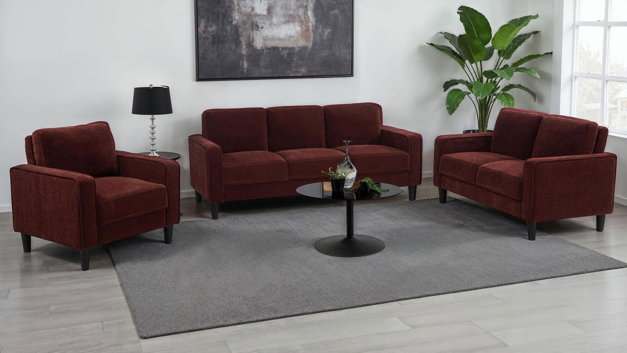 Ruth Fabric Upholstered Track Arm Accent Chair Rust Red