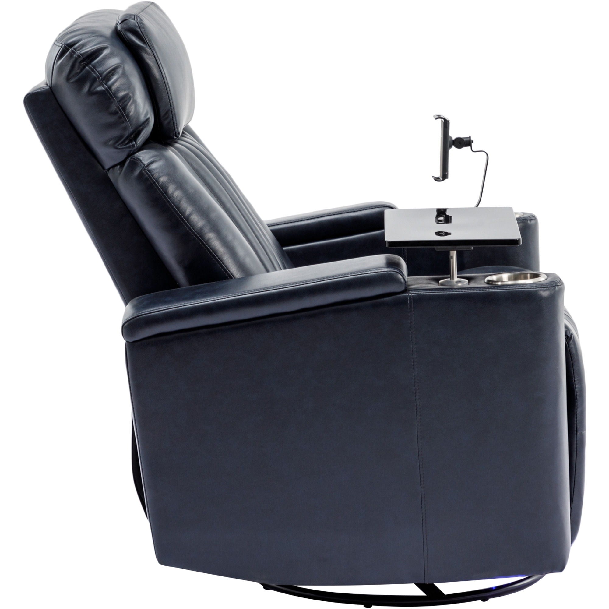 270° Power Swivel Recliner Home Theater Chair With Hidden Arm Storage, LED Light, Cup Holder, And Tray Table