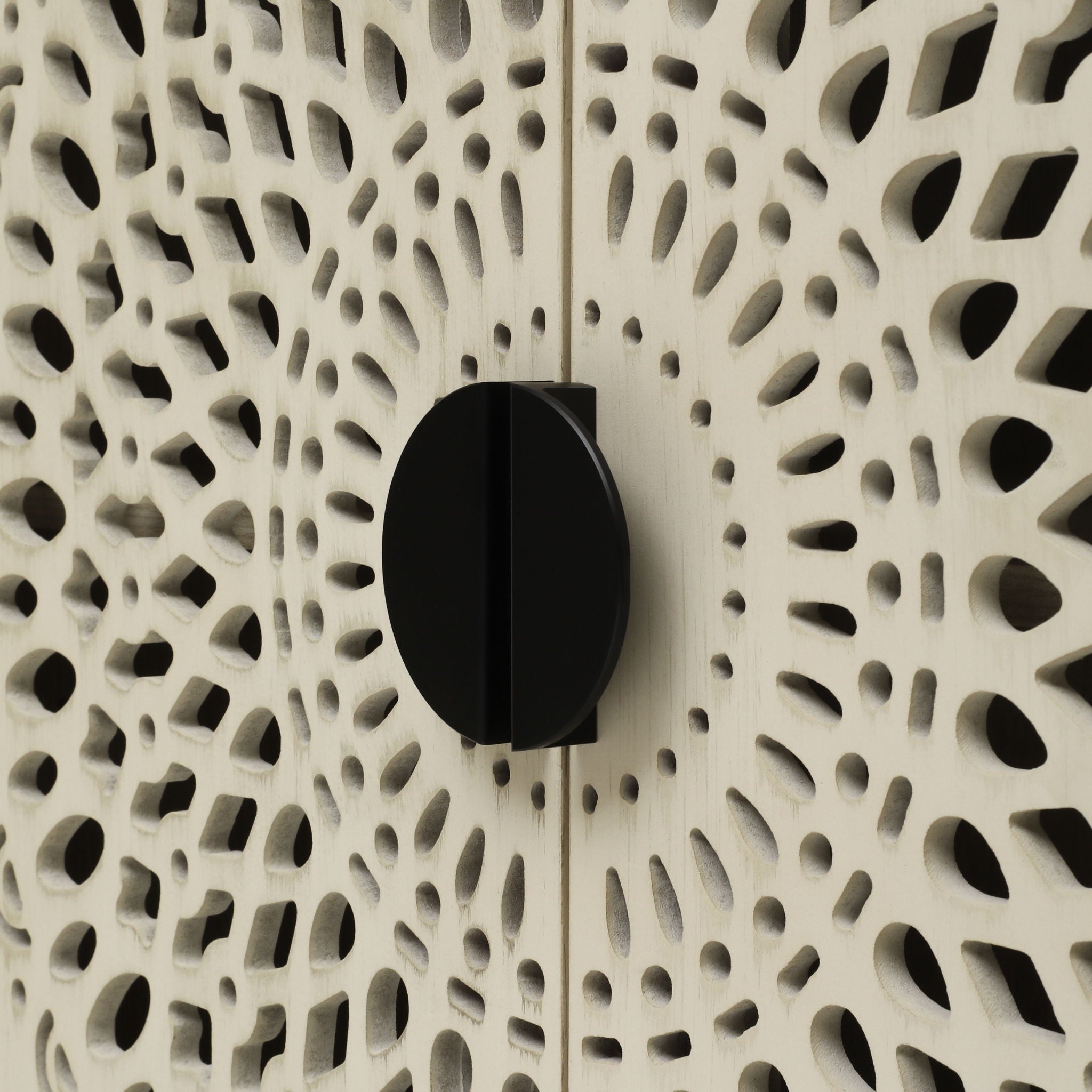 Hollow Carved 2 Door Accent Cabinet Sideboard Buffet Storage Cabinet With Adjustable Shelf For Entryway Living Room Bedroom - Natural