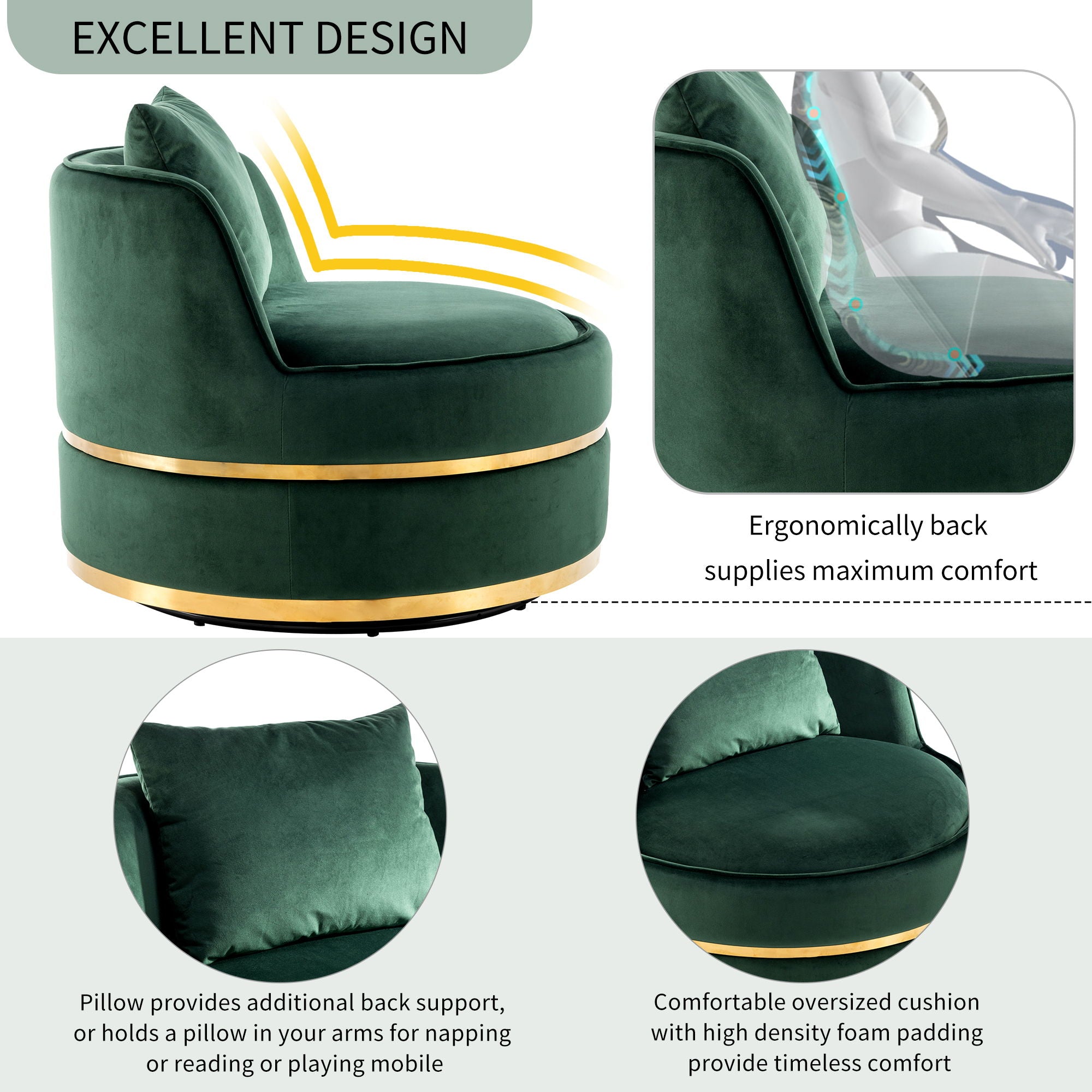 360 Degree Swivel Over Sized Upholstered Barrel Chair