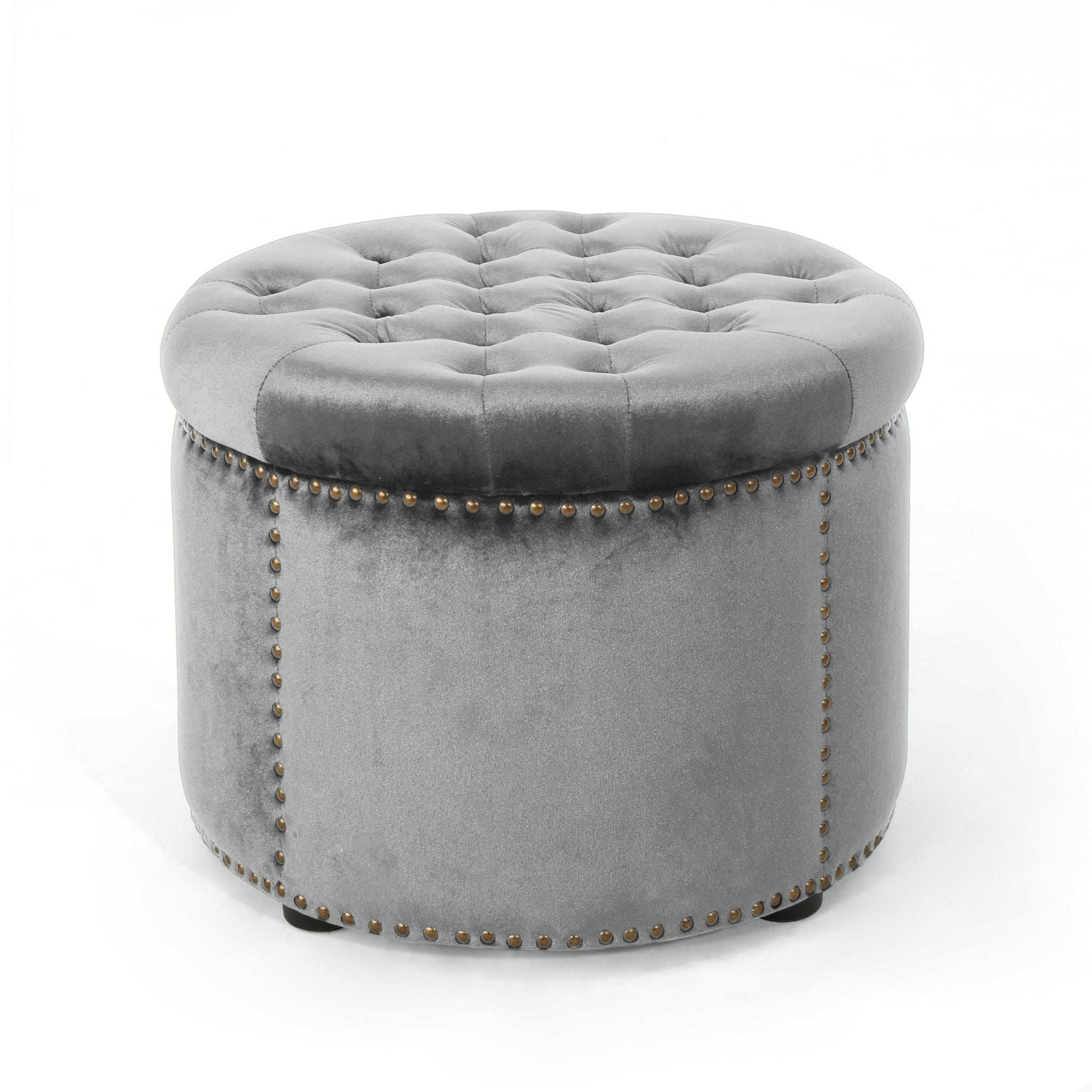Elegant Round Ottoman Footstool With Studded Rim
