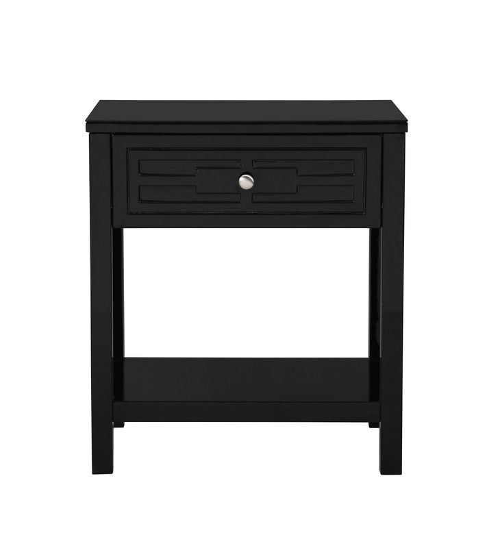 Dylan 23"W Black Wooden End Side Table Nightstand with Glass Top and Drawer