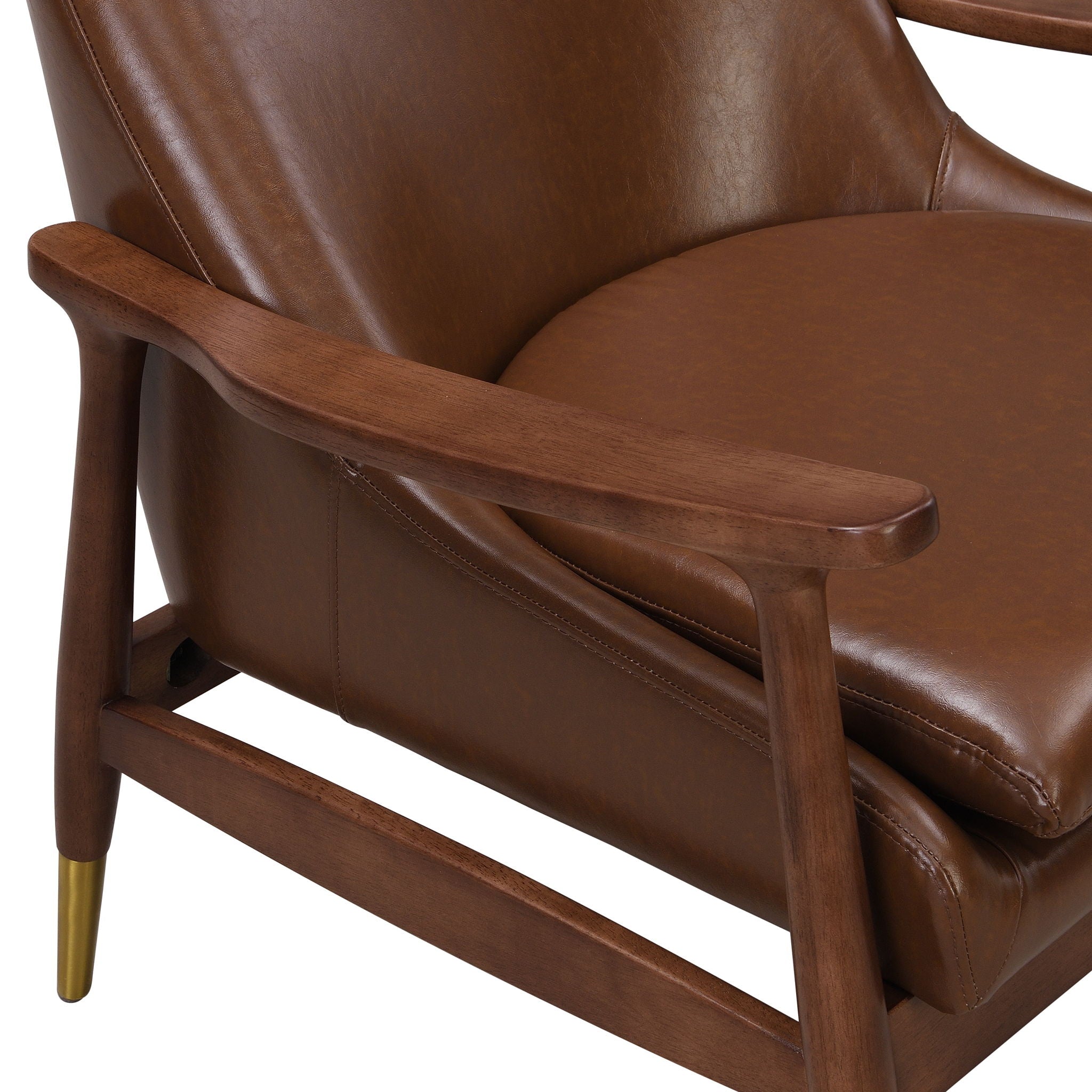 Mid - Century Accent Chair With Cushioned Seat, Brass Tipped Legs