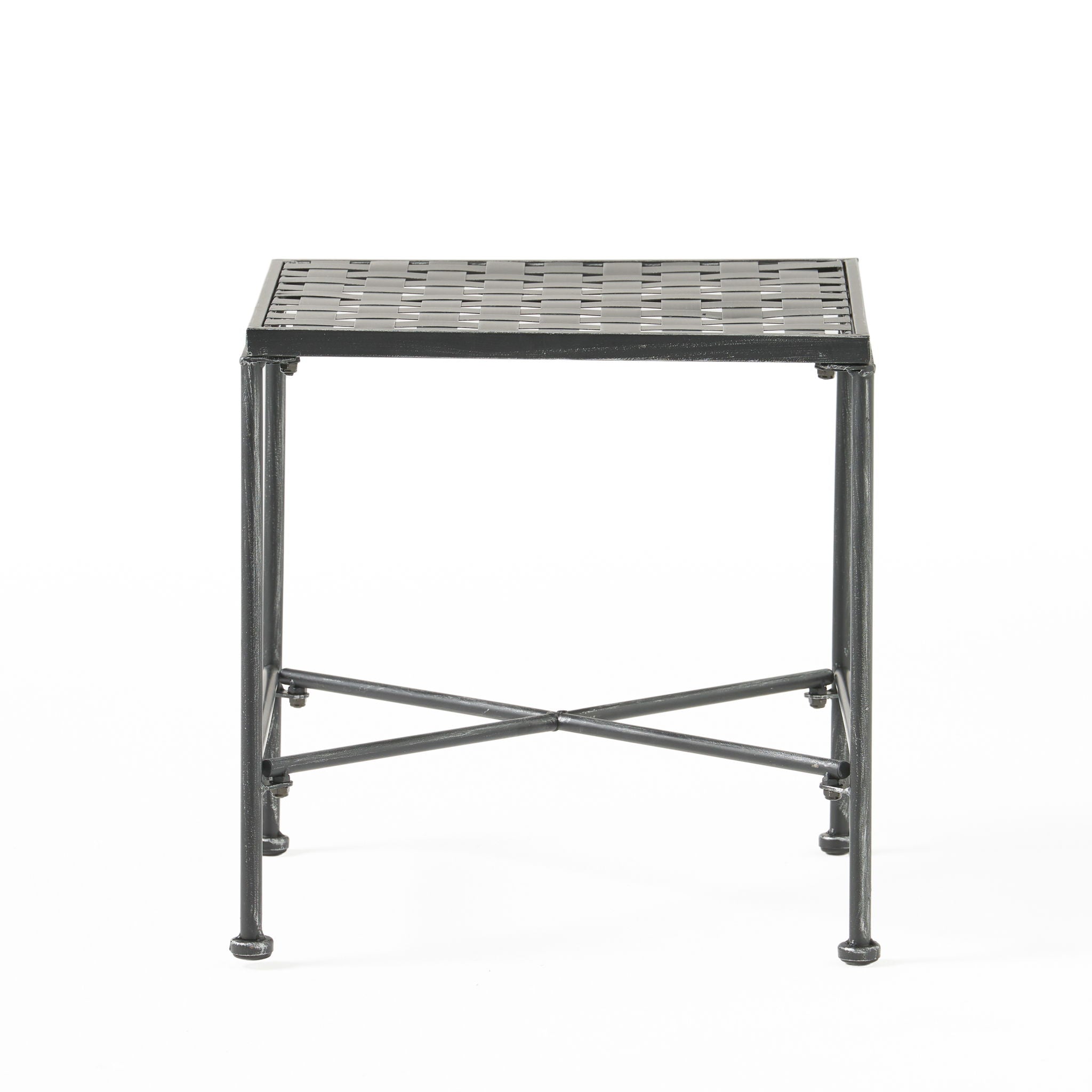 Outdoor Square Side Table With X Shaped Iron Frame - Black