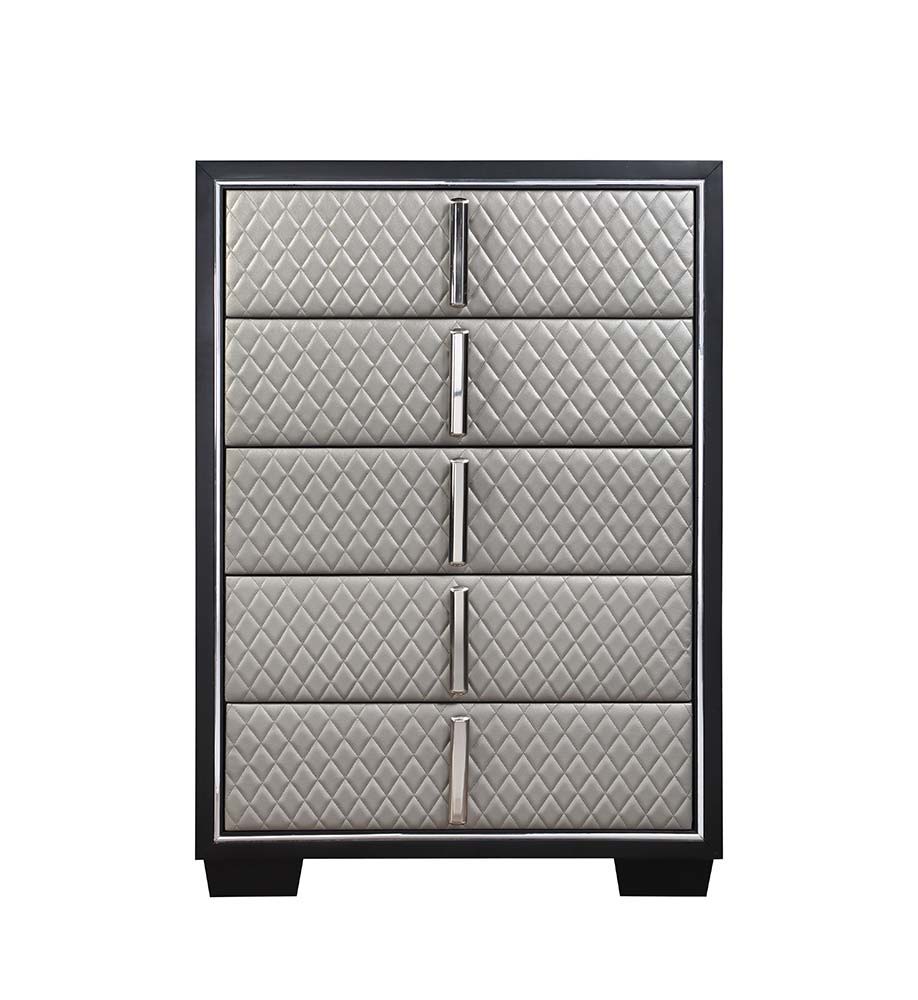 Nicola - Chest - Silver Synthetic Leather & Black