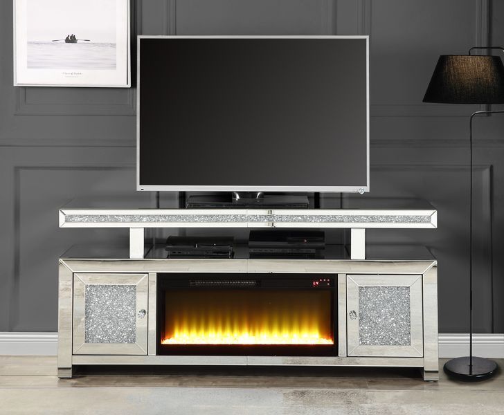 ACME Noralie - TV Stand - Mirrored & Faux Diamonds - 32" | Meri Furniture