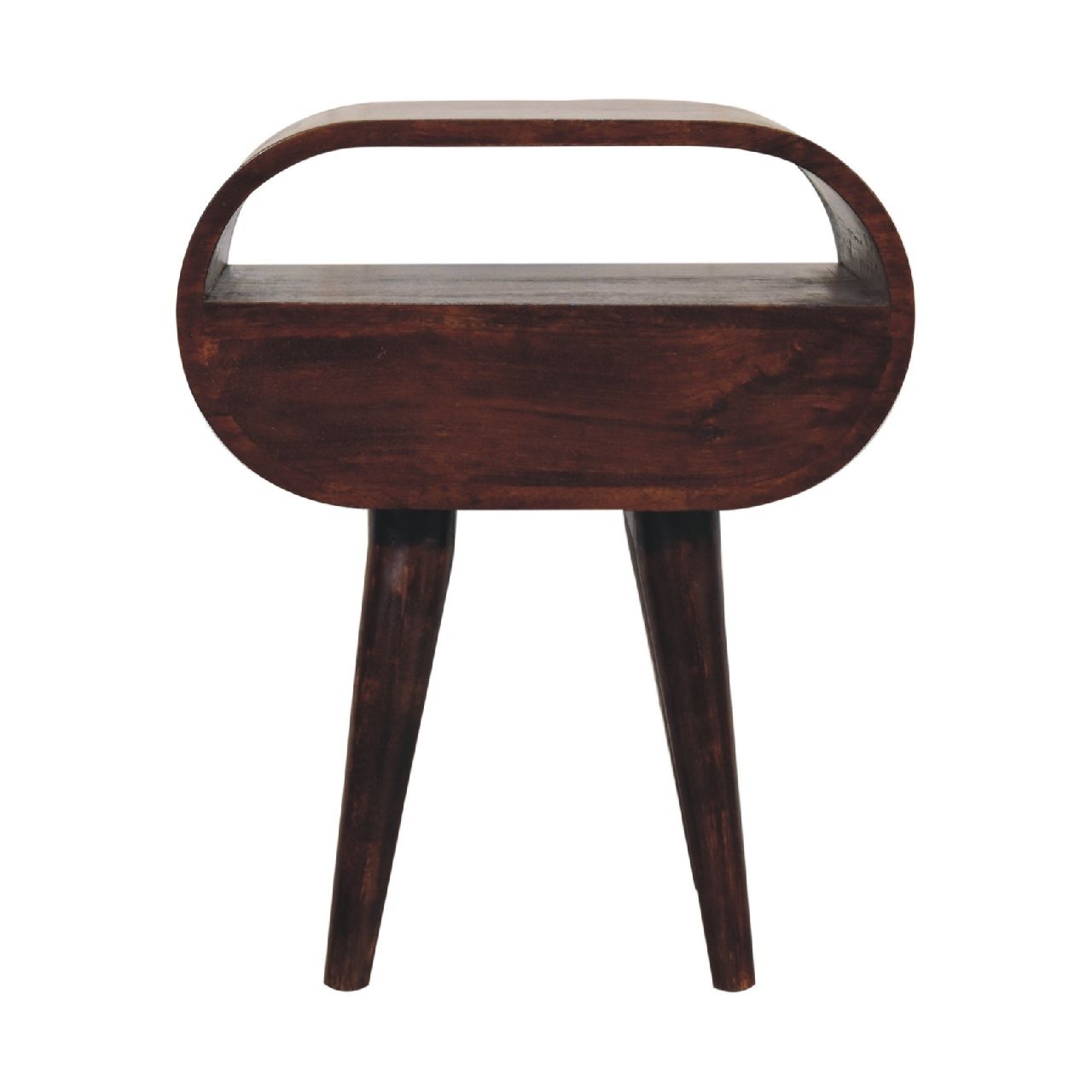 Wooden Circular Bedside Table With Open Slot - Walnut