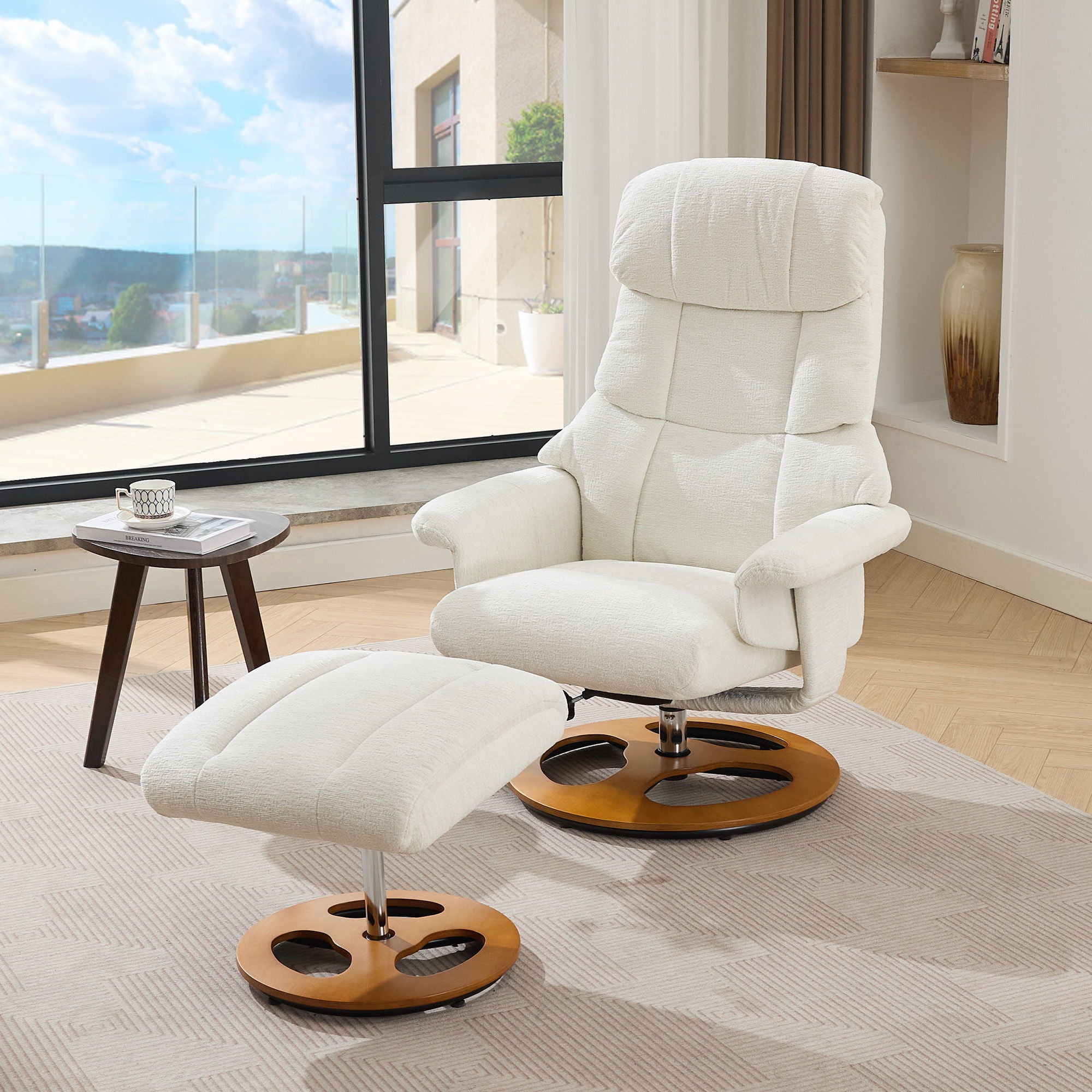 Ergonomic Recliner Chair With Ottoman, Modern 360° Swivel With Footstool