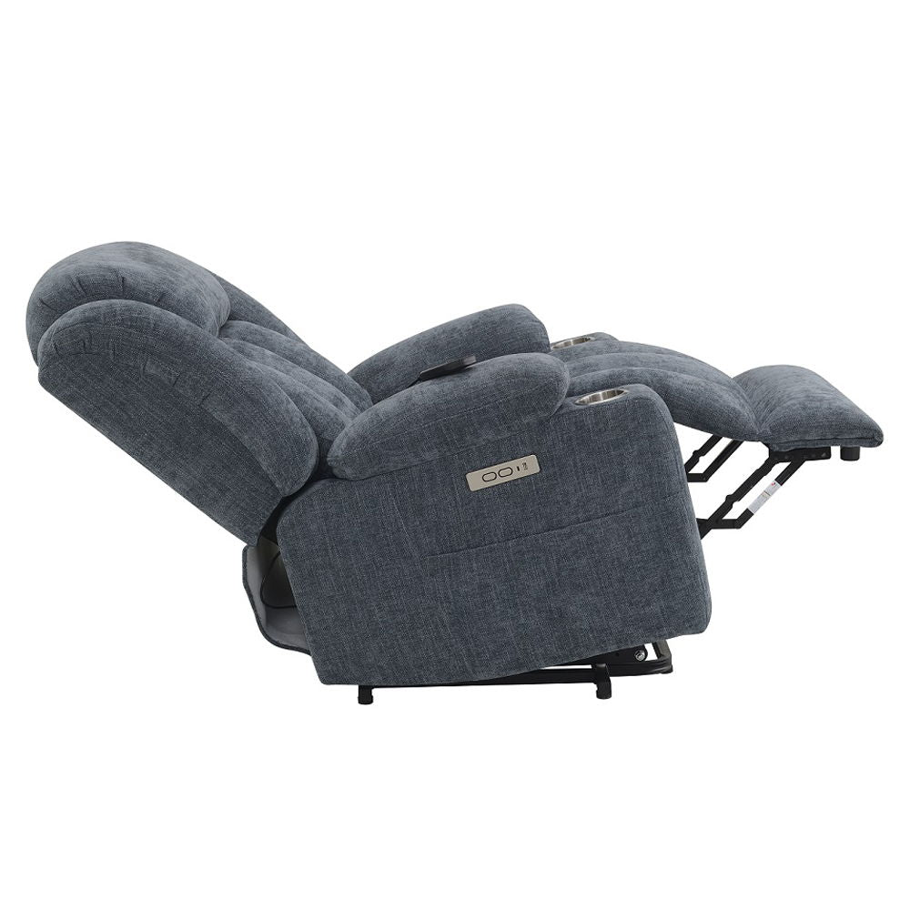 Omarion - Power Recliner With Lift, Heating & Massage - Blue Chenille