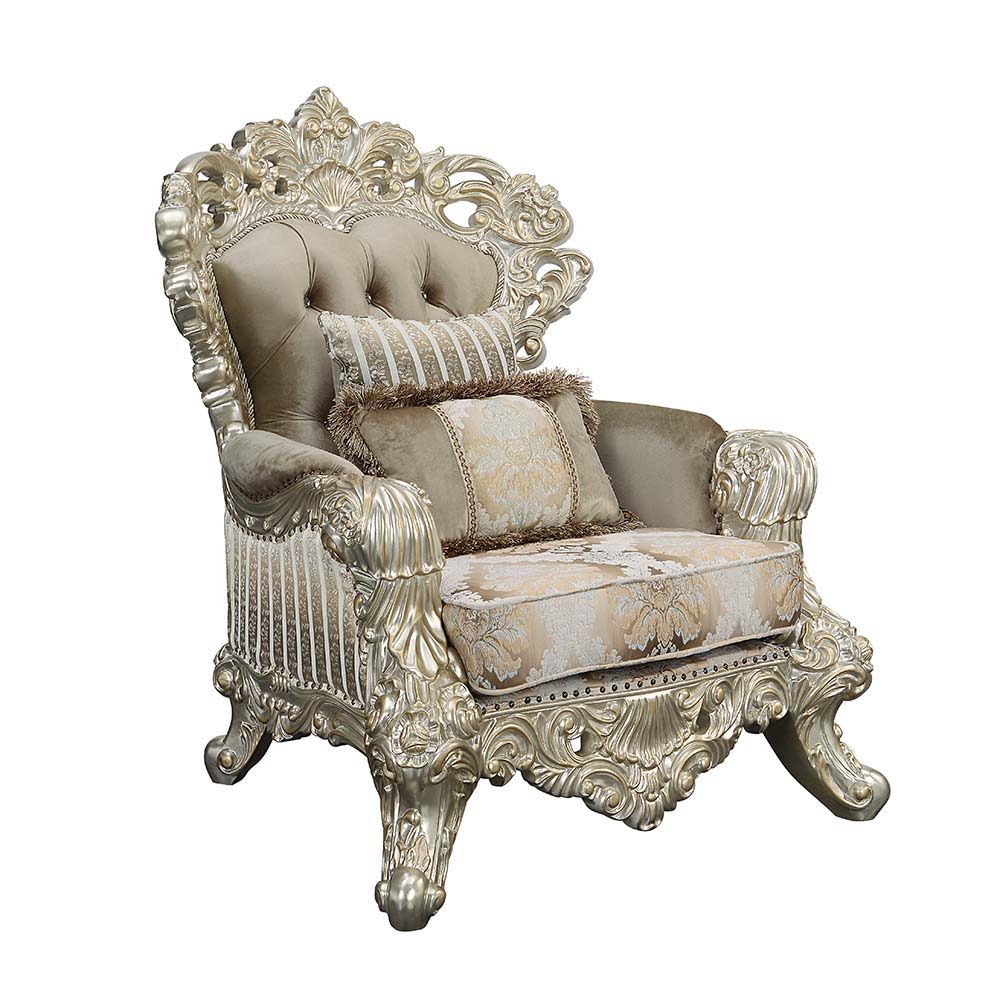ACME Sorina - Chair - Velvet, Fabric & Antique Gold Finish | Meri Furniture