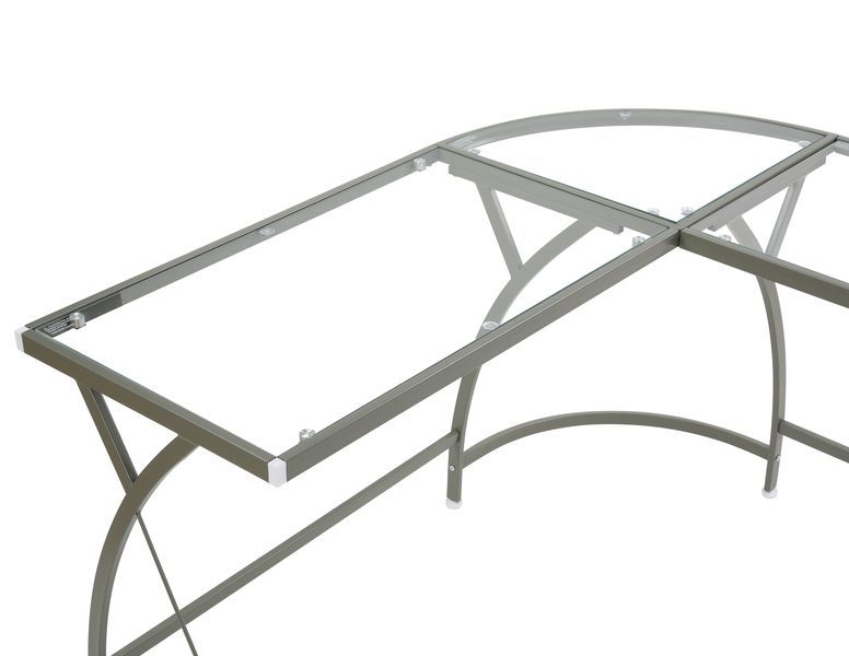 ACME Corner Computer Desk Orientation: "L" Shape Metal Frame BaseRectangular Table Top w/Tempered Glass | Meri Furniture
