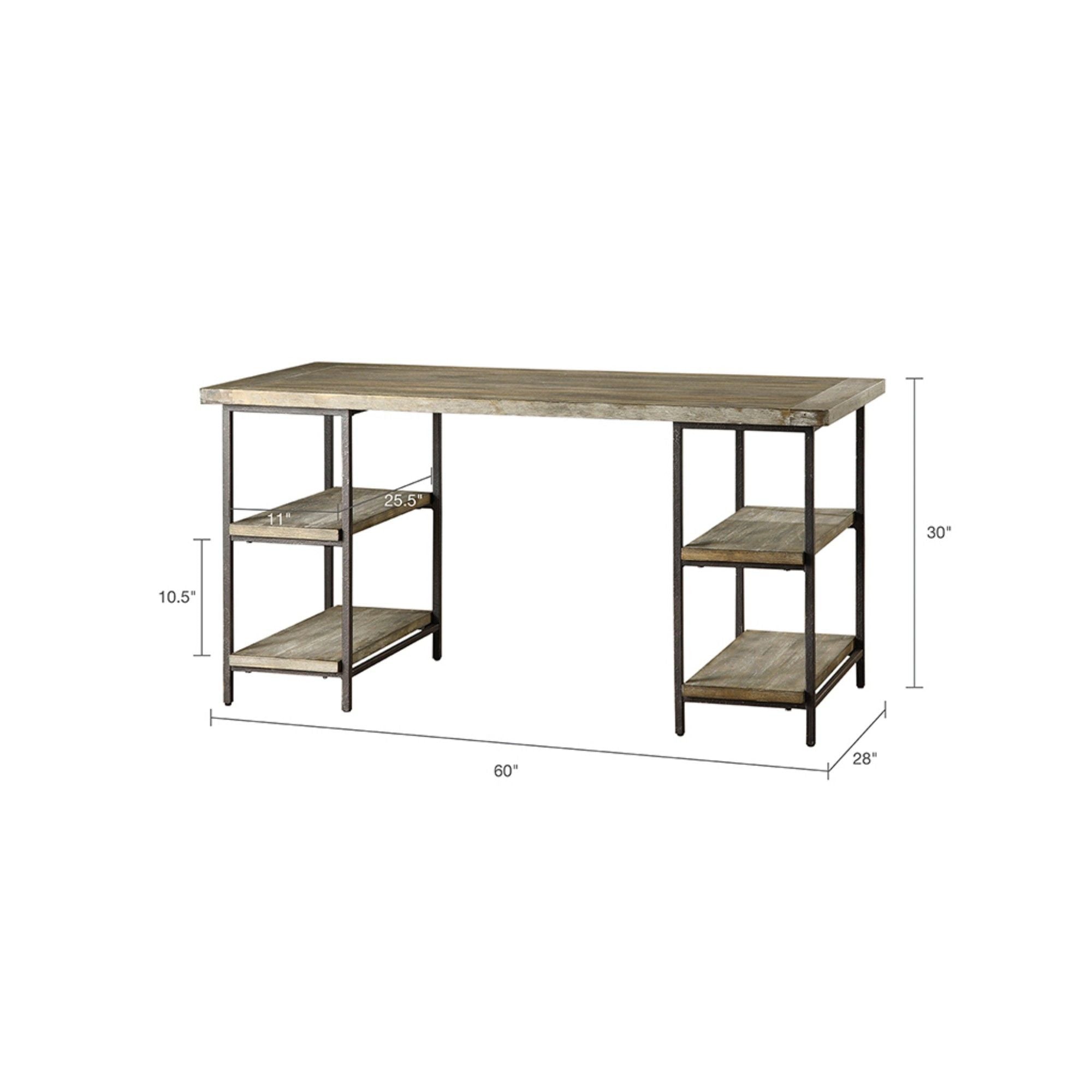 Industrial Style Metal Frame Accent Desk With Side Shelving - Gray