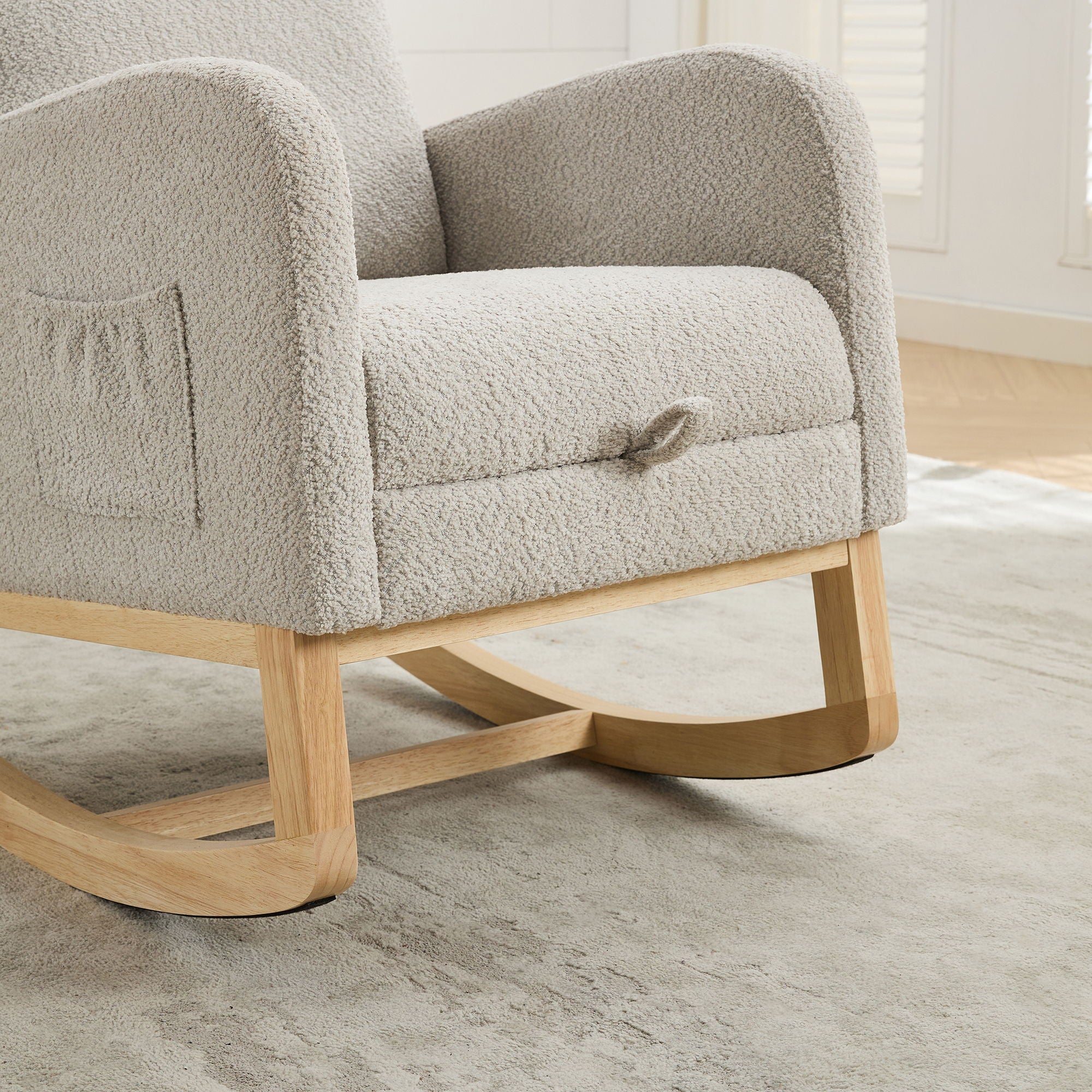 Rocking High Back Glider Chair With Retractable Footrest, Side Pocket