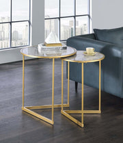 ACME Garo - Accent Table - Faux Marble & Gold Finish | Meri Furniture