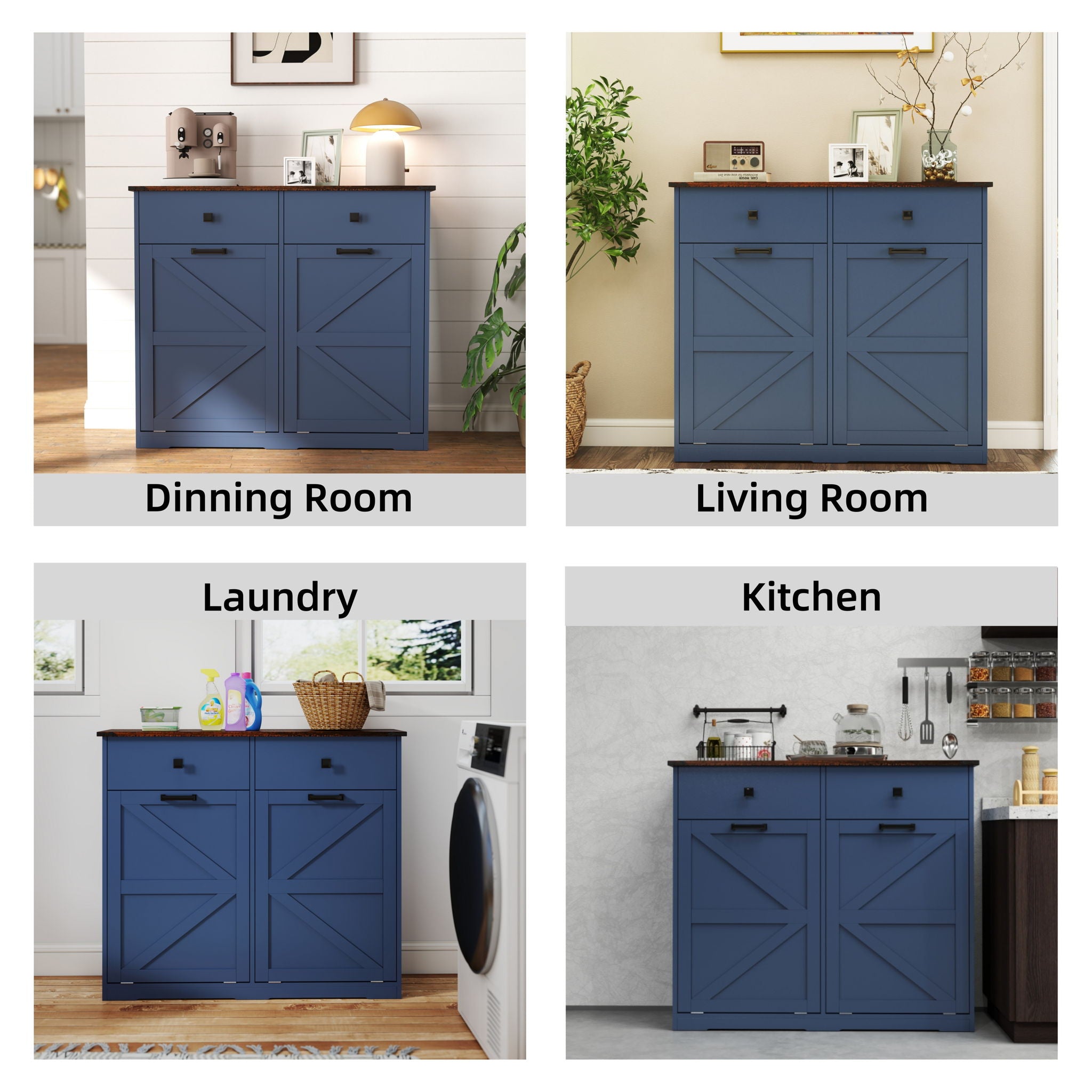Double Tilt Out Trash Cabinet With Hideaway Drawer And Barn Door Style