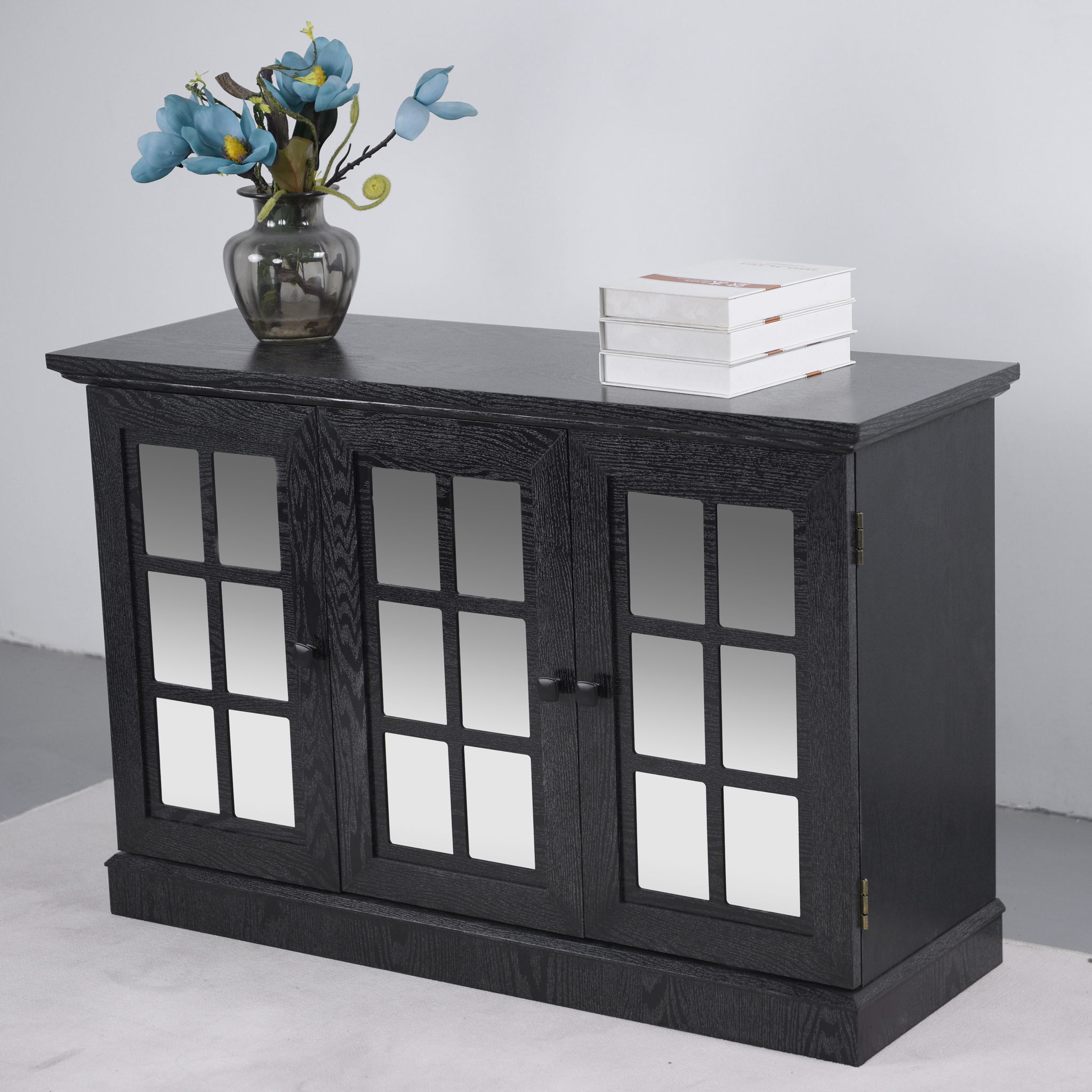 Storage Cabinet With 3 Mirrored Acrylic Doors, Adjustable Shelves