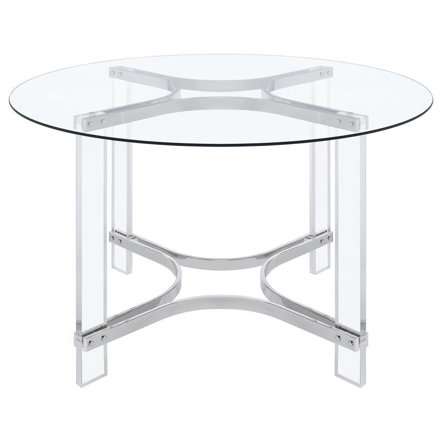 Coaster Fine Furniture Keeling - Round Glass Top Acrylic Dining Table - Chrome | Meri Furniture