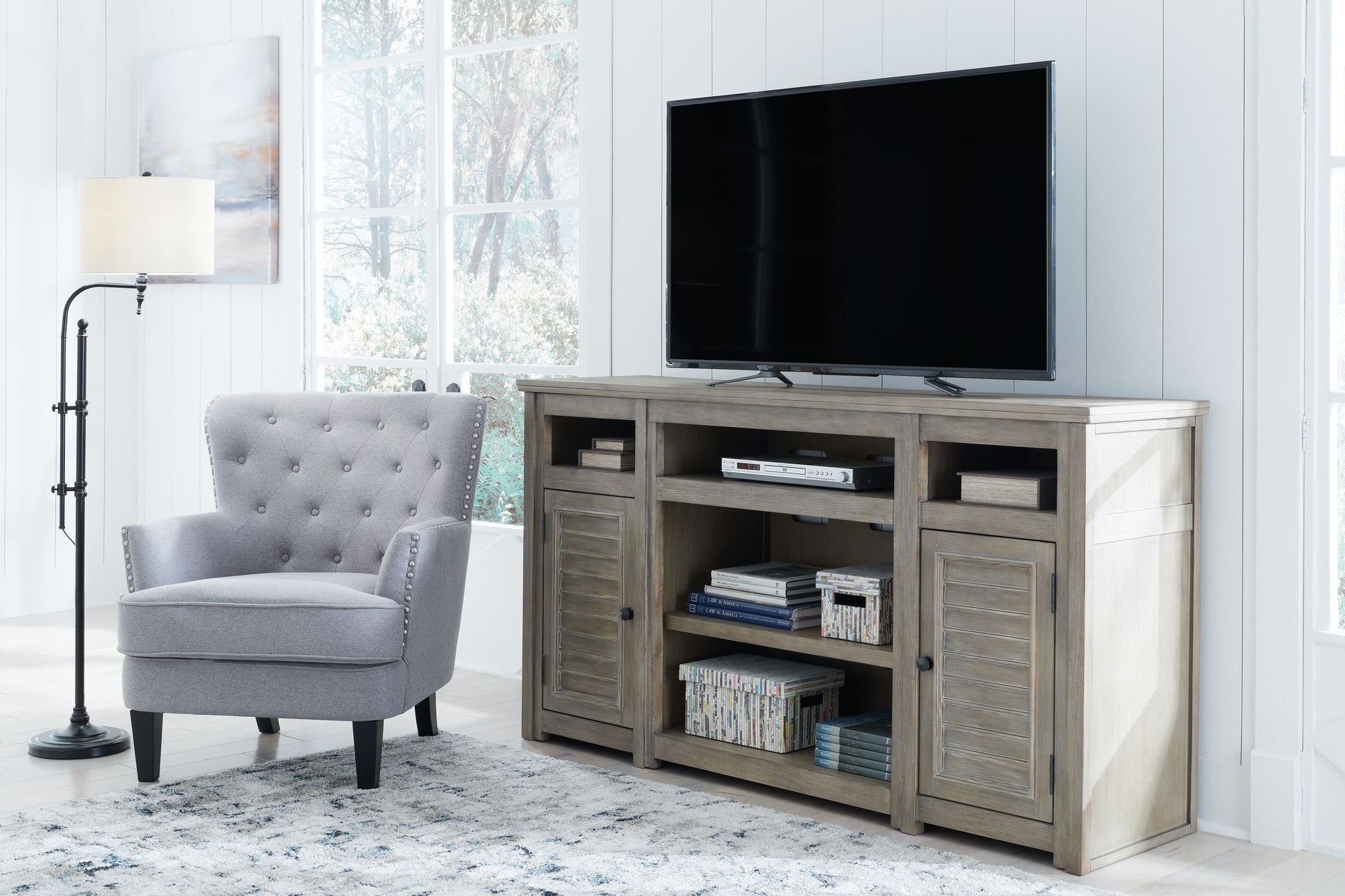 Signature Design by Ashley® Moreshire - Bisque - 72" TV Stand W/Fireplace Option | Meri Furniture