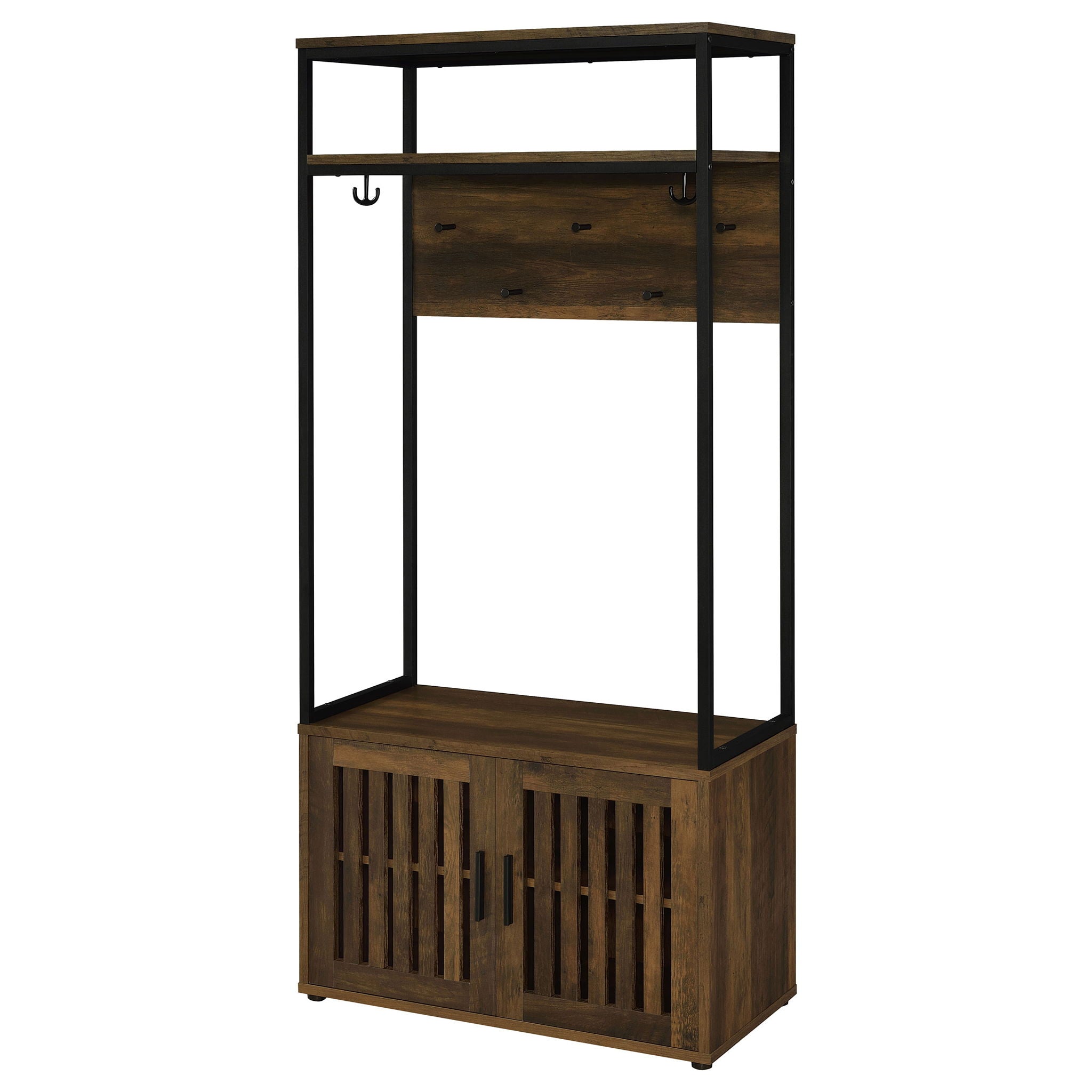 Flora - 2 Door Coat Rack Hall Tree Storage Bench And Multi Functional Storage - Natural