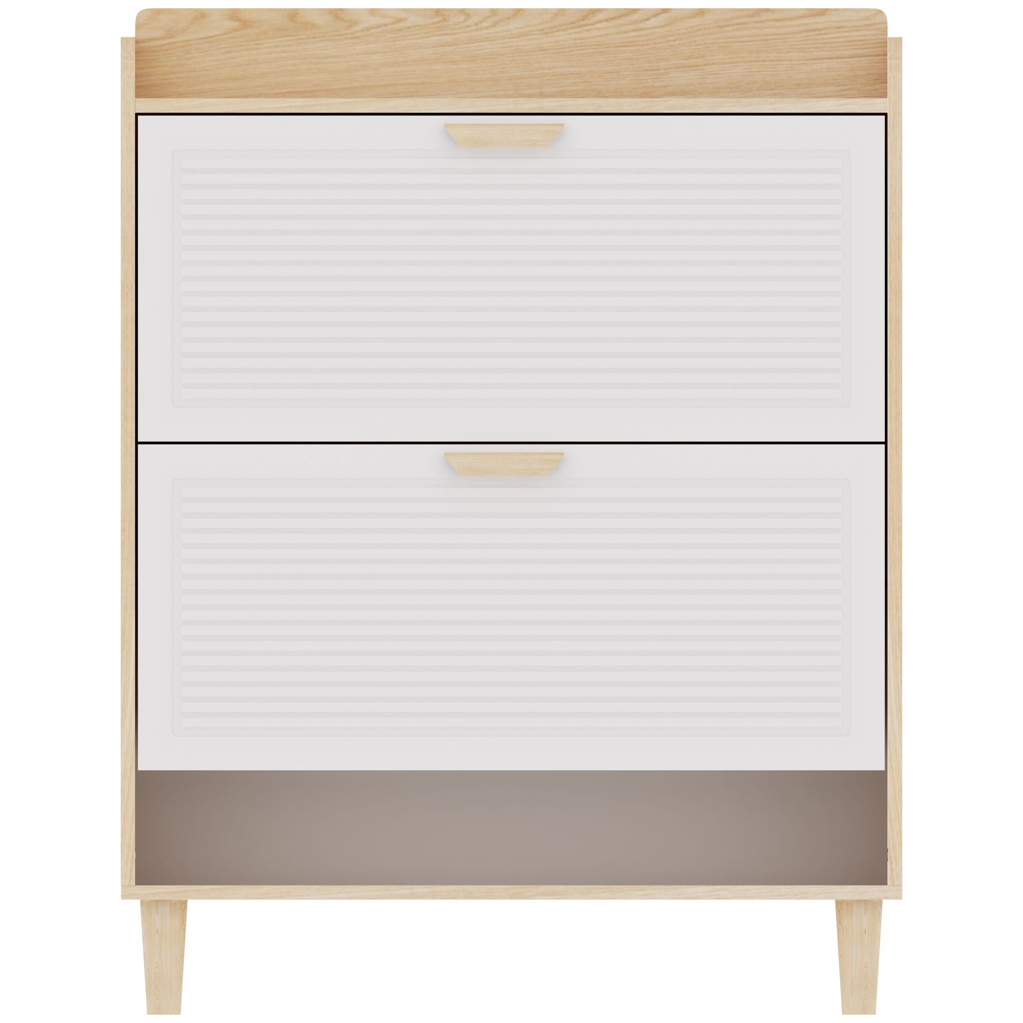 Shoe Storage Cabinet With 2 Flip Drawers, Compact Entryway Organizer - Natural / White