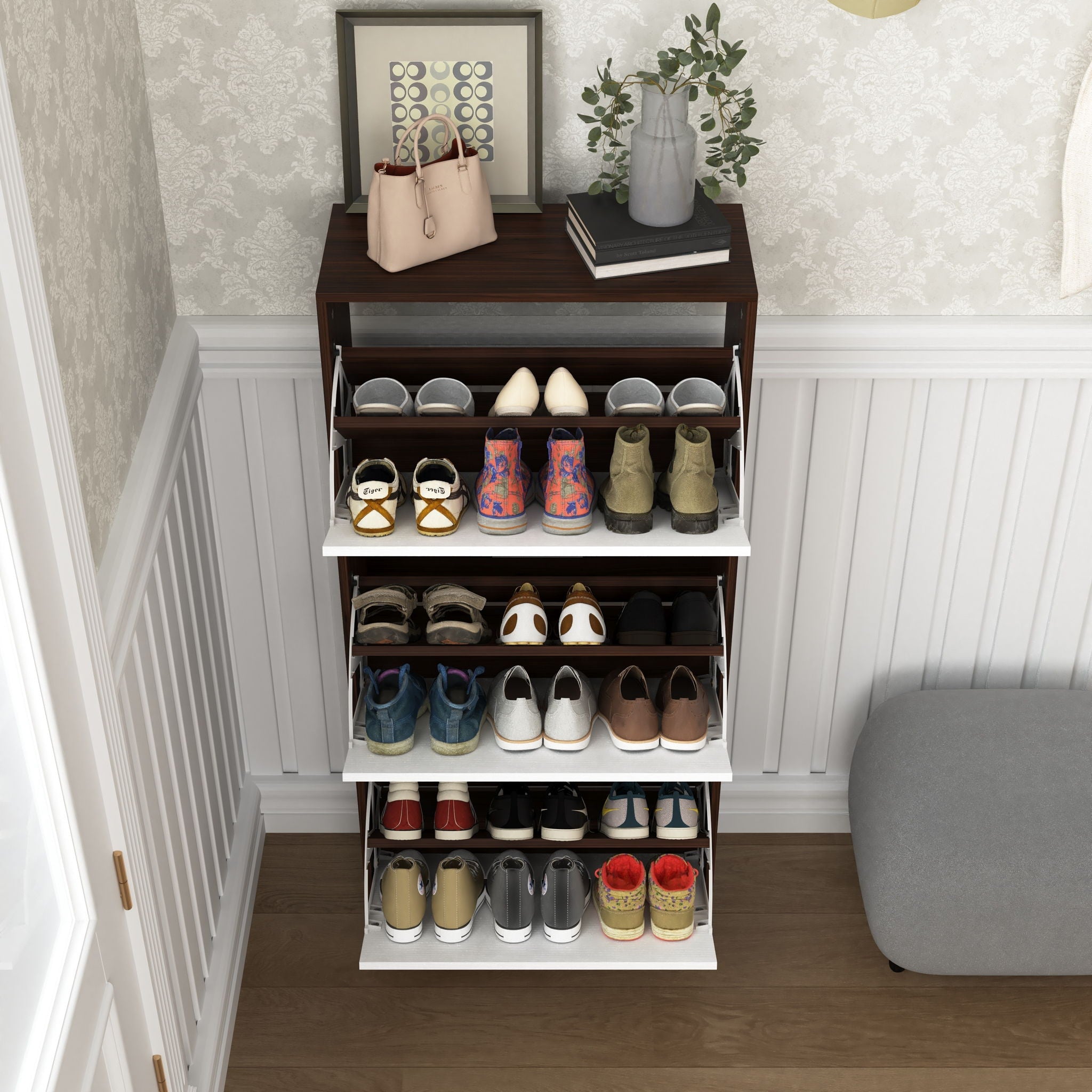 Modern Freestanding Shoe Storage Cabinet With 3 Flip Drawers