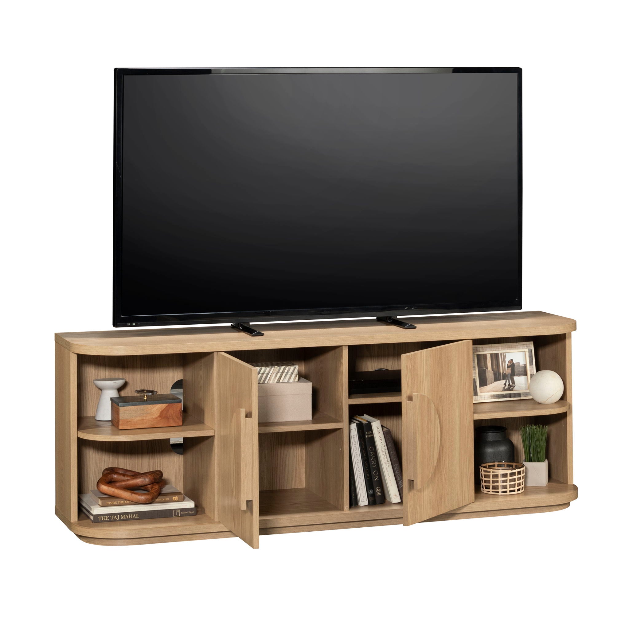 Modern TV Credenza with Doors in Harmony Ash