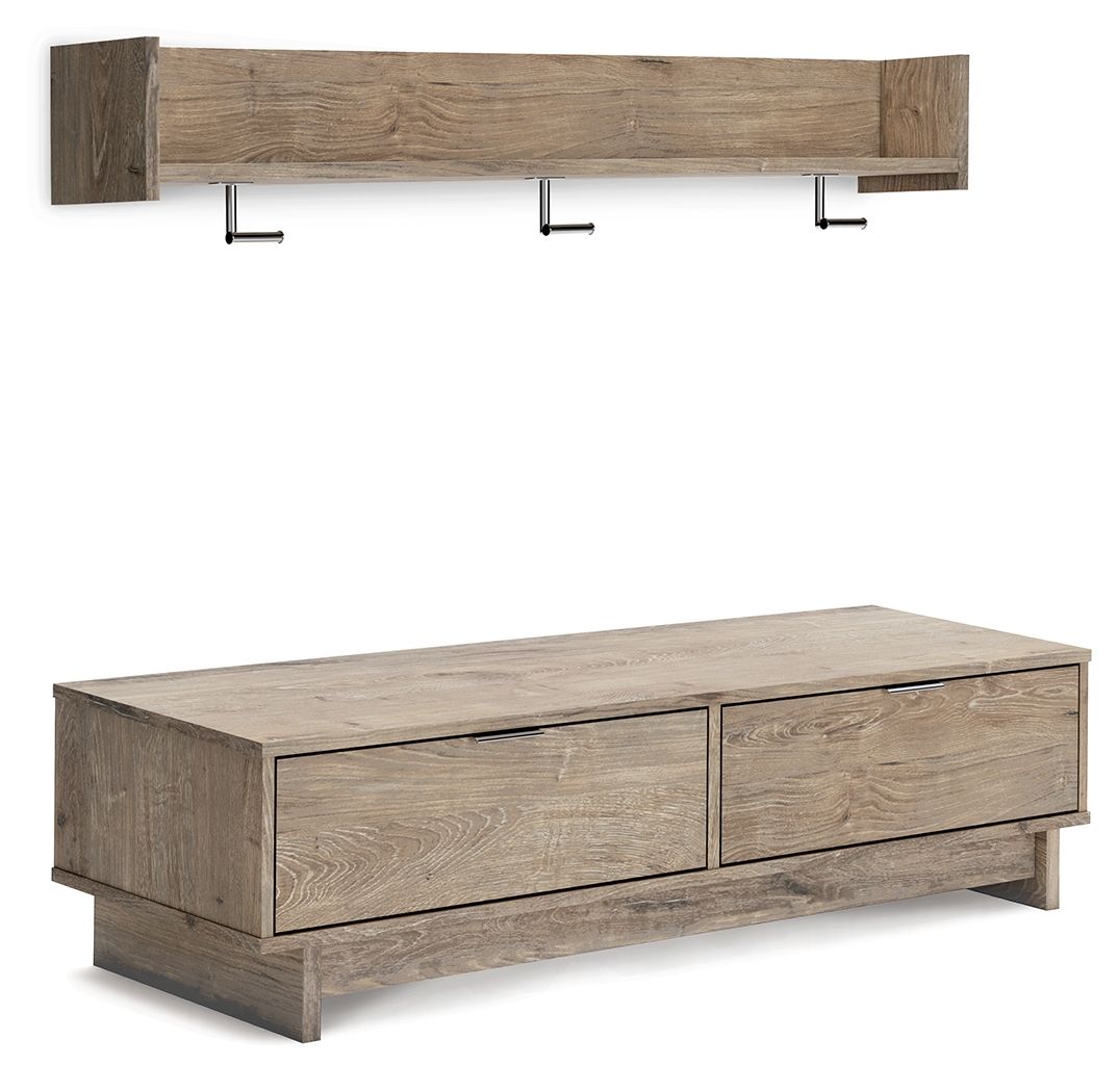 Signature Design by Ashley® Oliah - Natural - Bench With Coat Rack | Meri Furniture