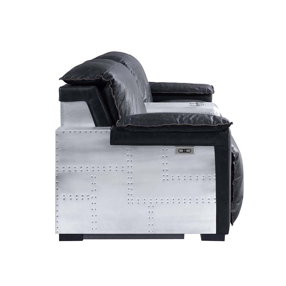 Misezon - Power Motion Recliner - Black Top Grain Leather & Aluminum